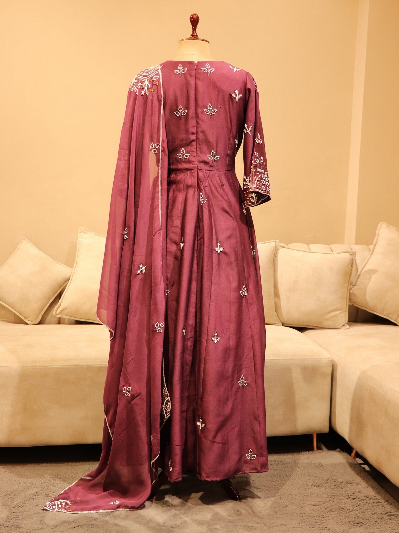 Wine anarkali with dupatta and plazo