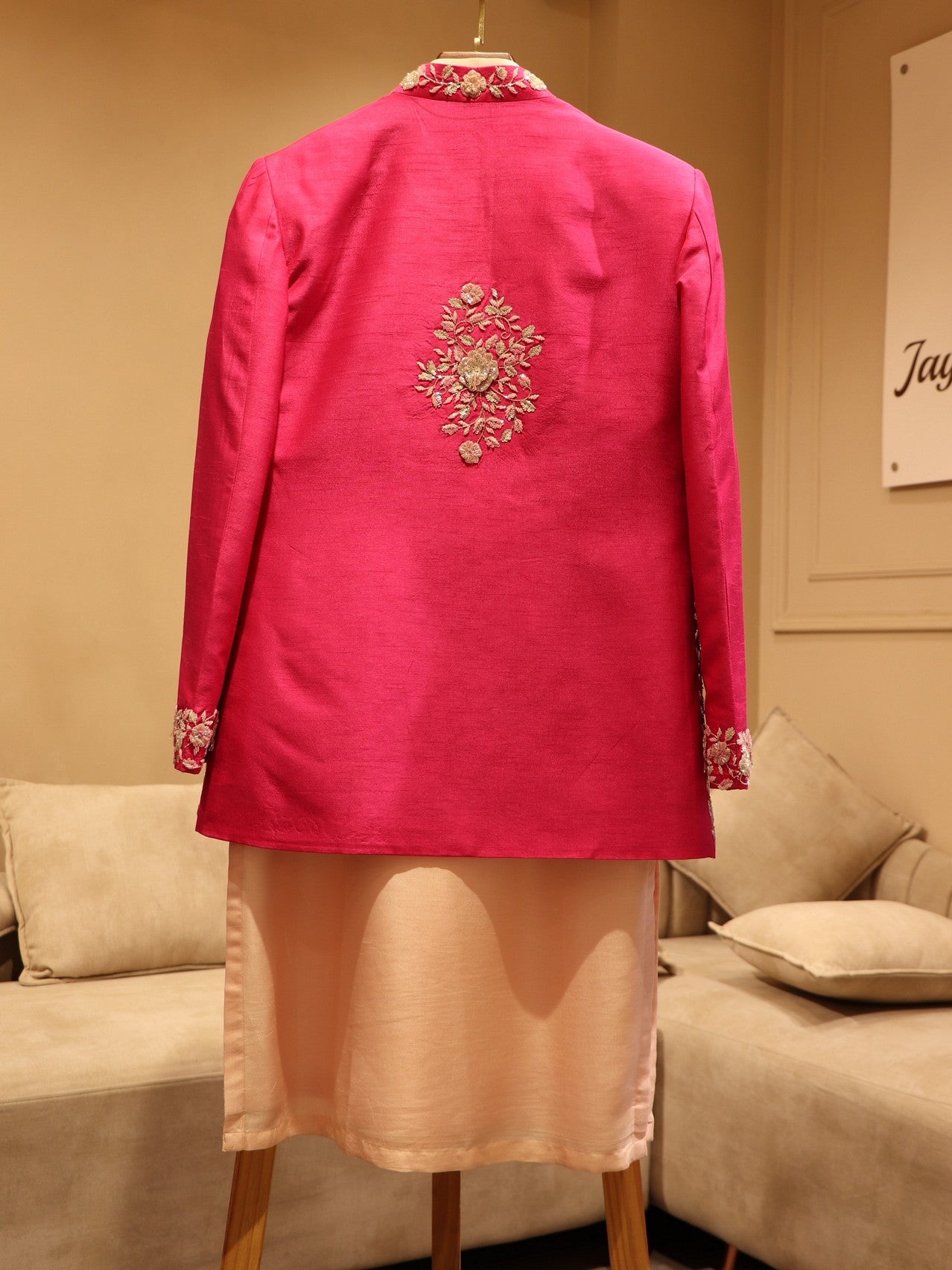 Hot pink mens indo western set