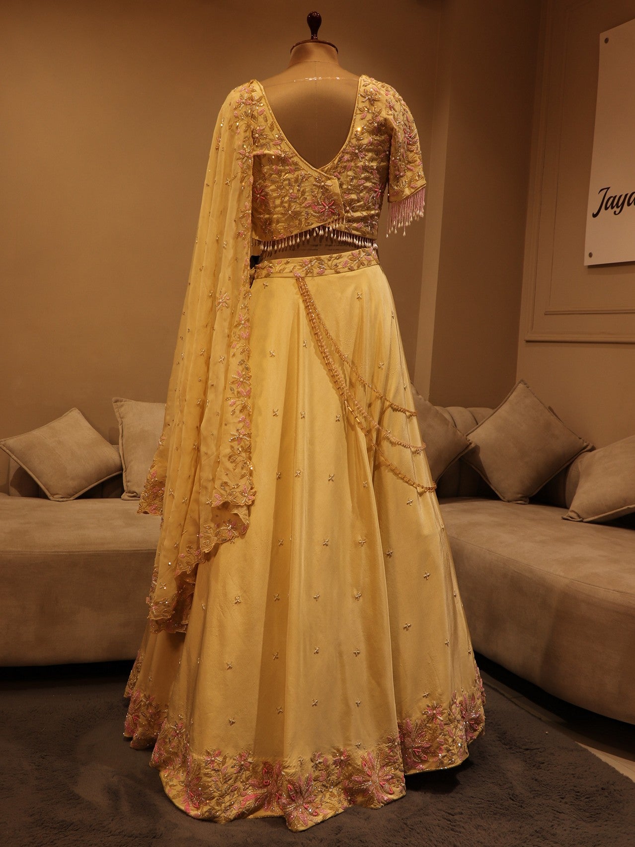 Ivory lehenga set with drape dupatta