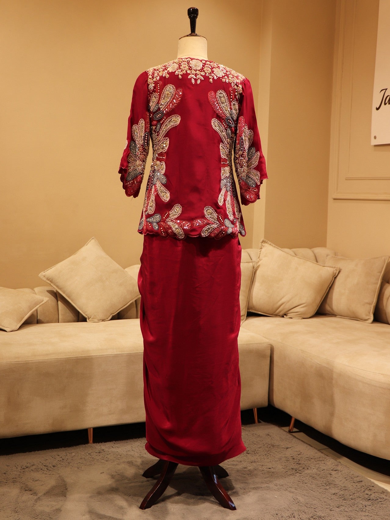 Deep maroon crop top skirt with cape