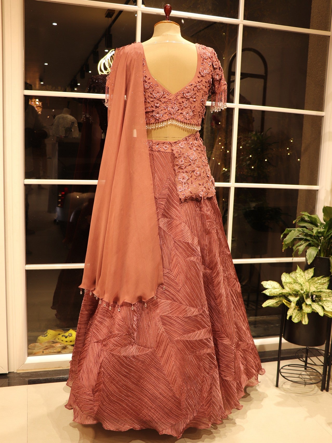 Cherry wood brown lehenga set