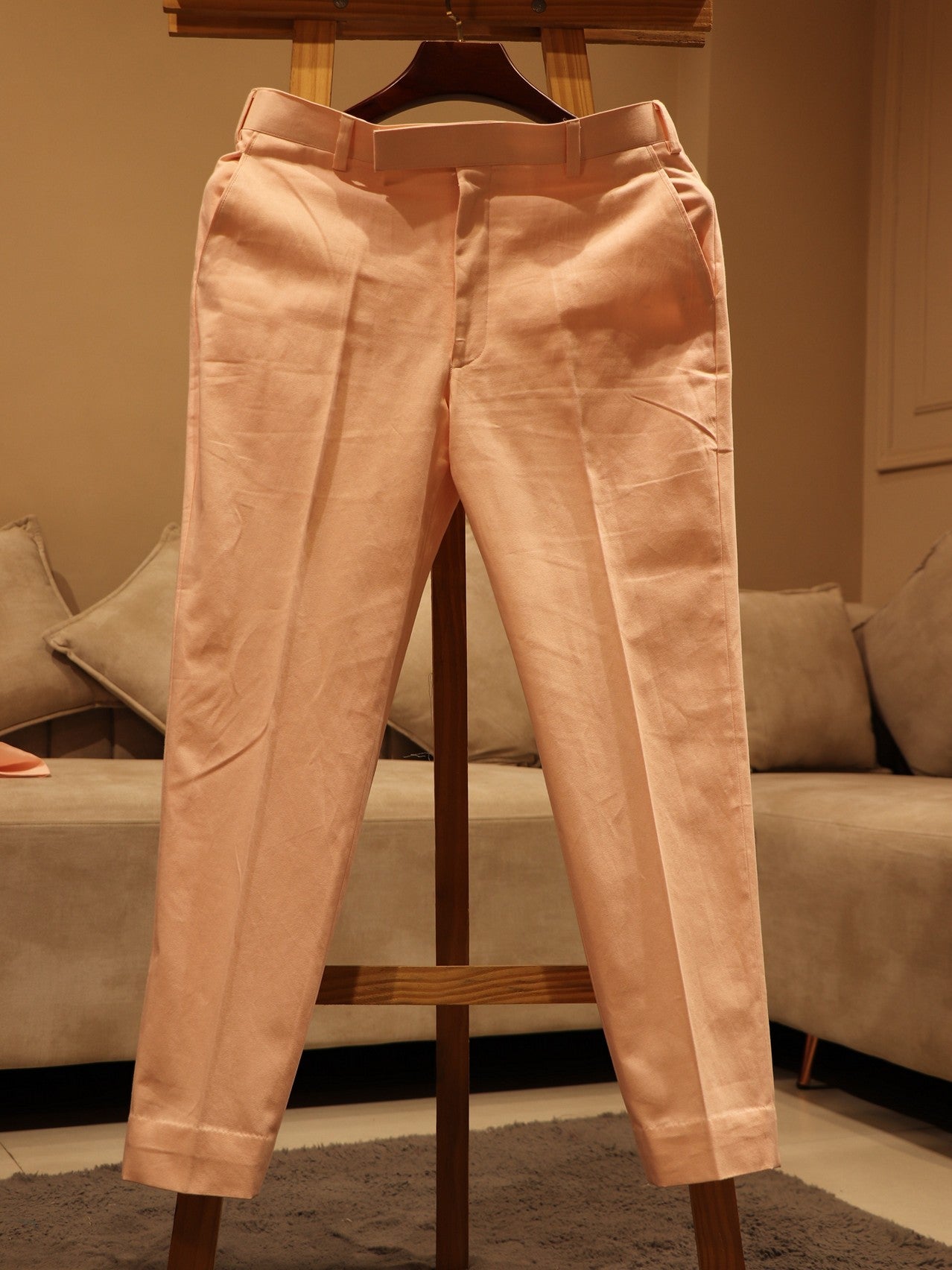 Peachish pink hand painted mens indo western set