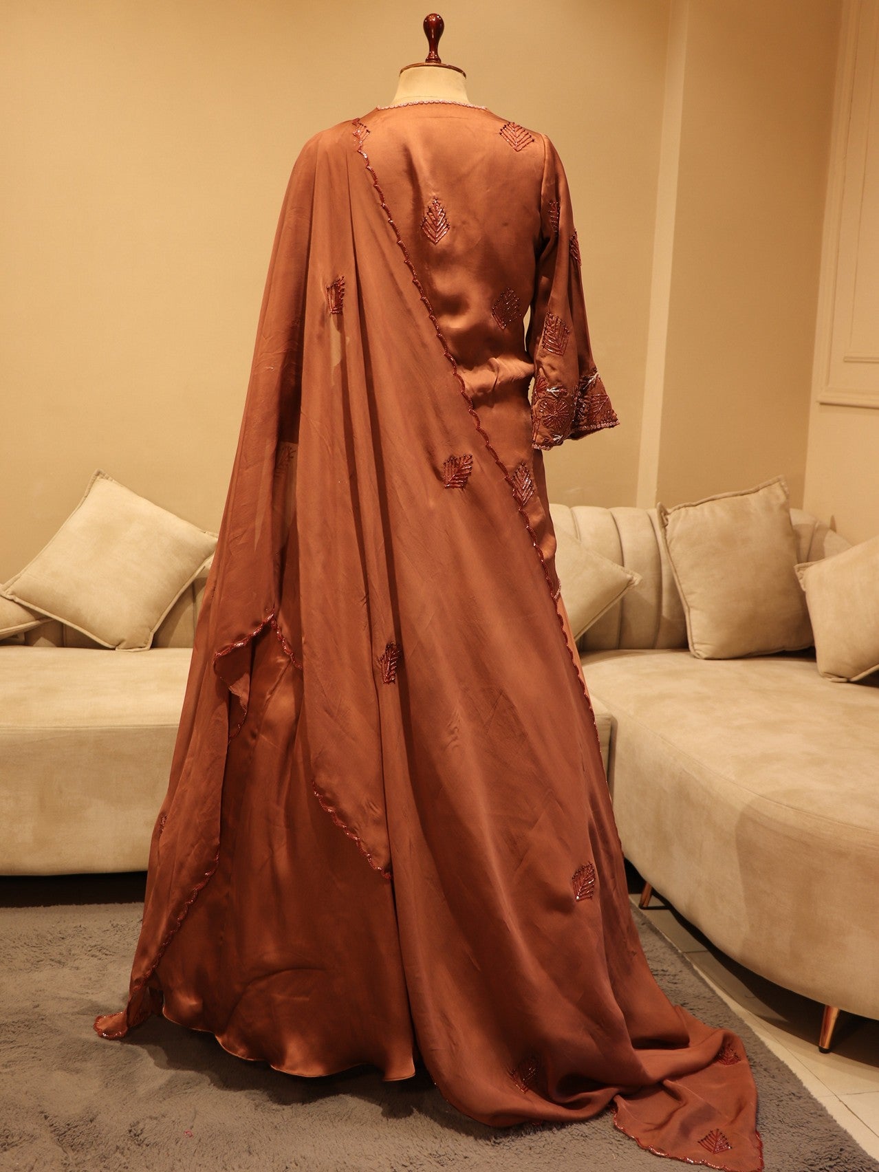 Cherry wood brown top with skirt and dupatta