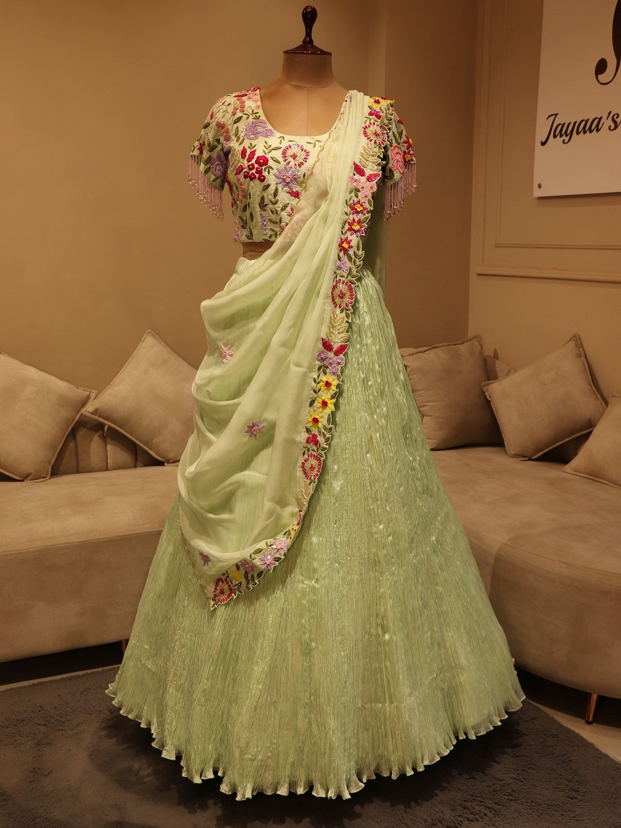 Mint green embroidered lehenga set