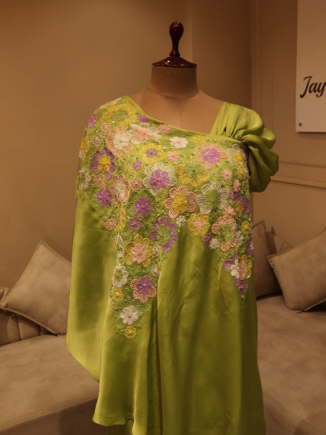Parrot green cape top with plazo