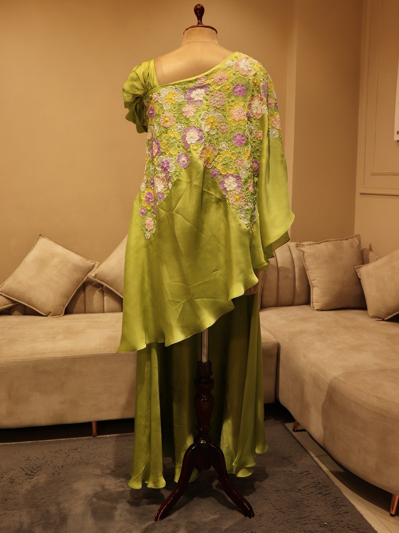 Parrot green cape top with plazo