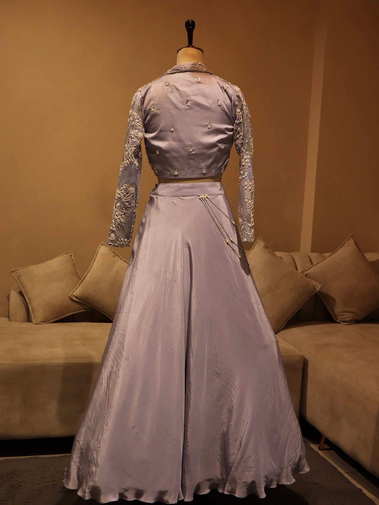 Ice blue crop top cape with skirt