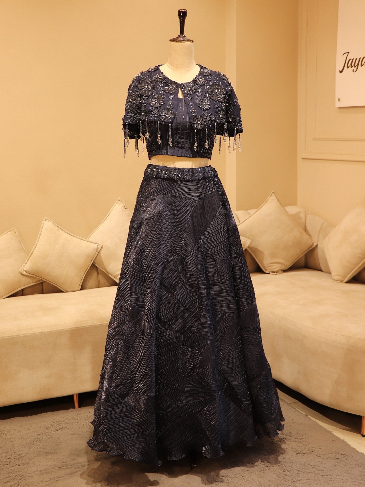 Blue Crop top cape with skirt