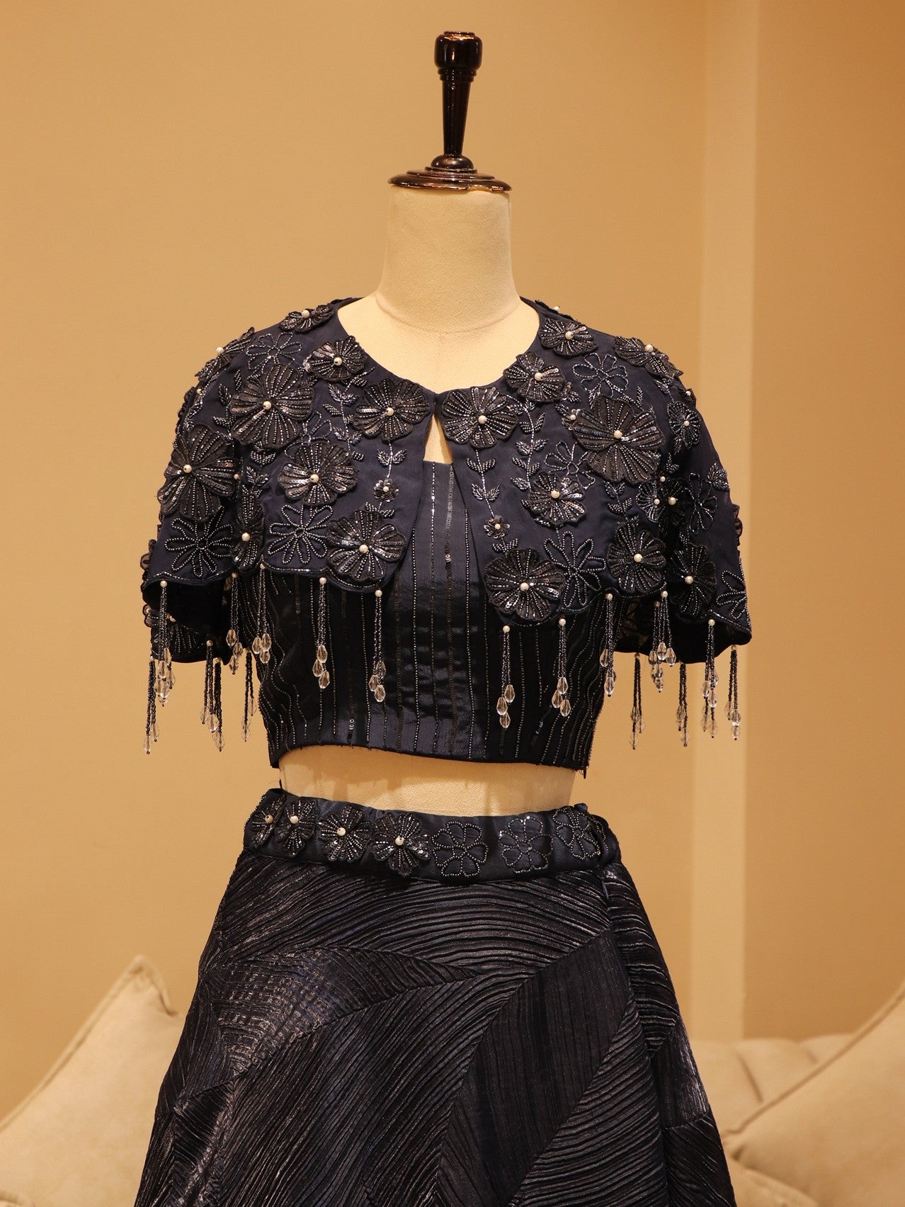 Blue Crop top cape with skirt