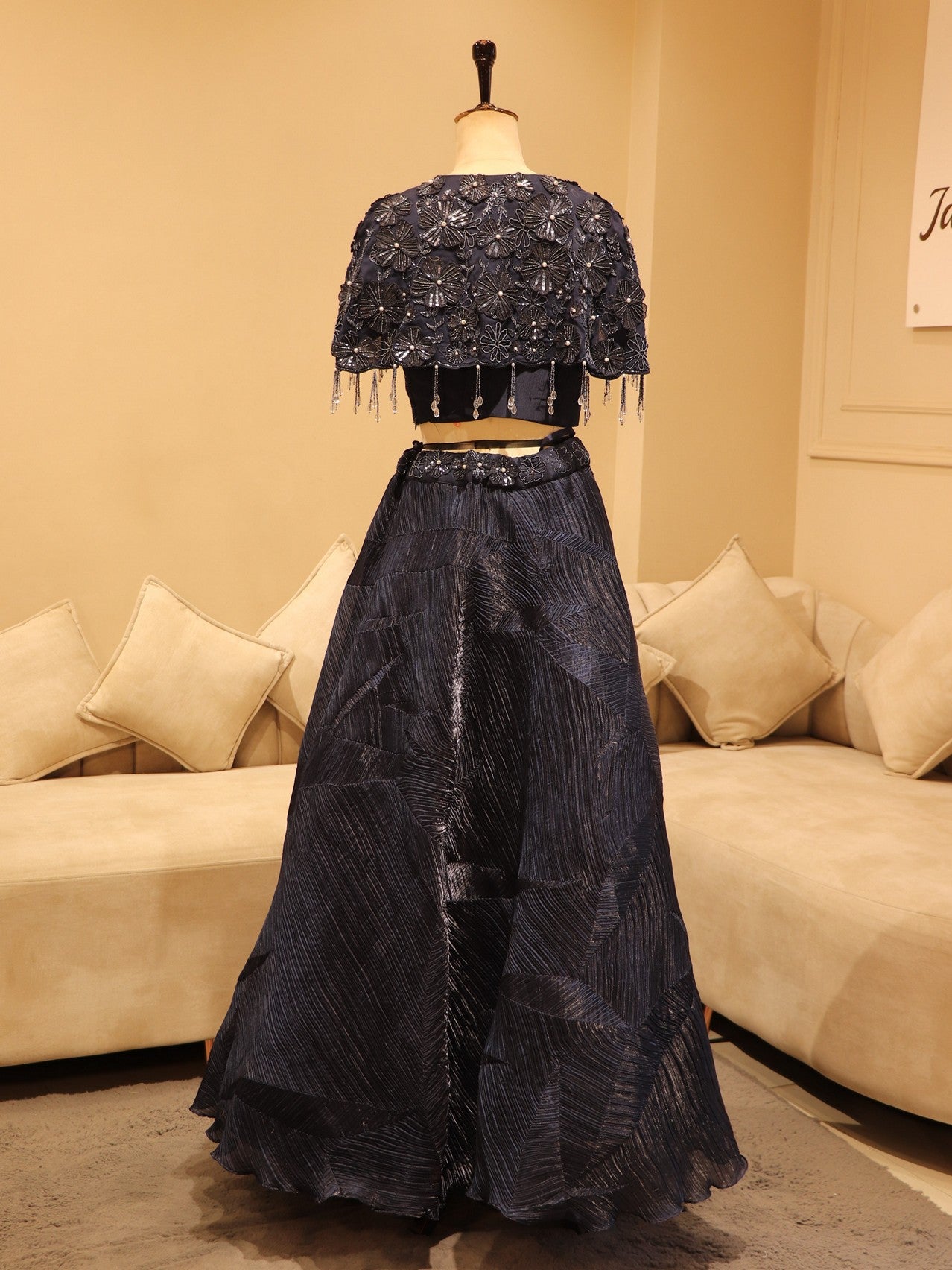 Blue Crop top cape with skirt
