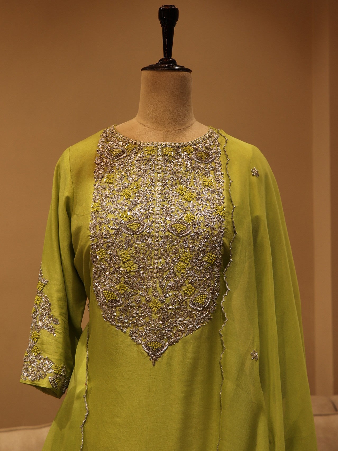 Pear green kurta sharara dupatta set