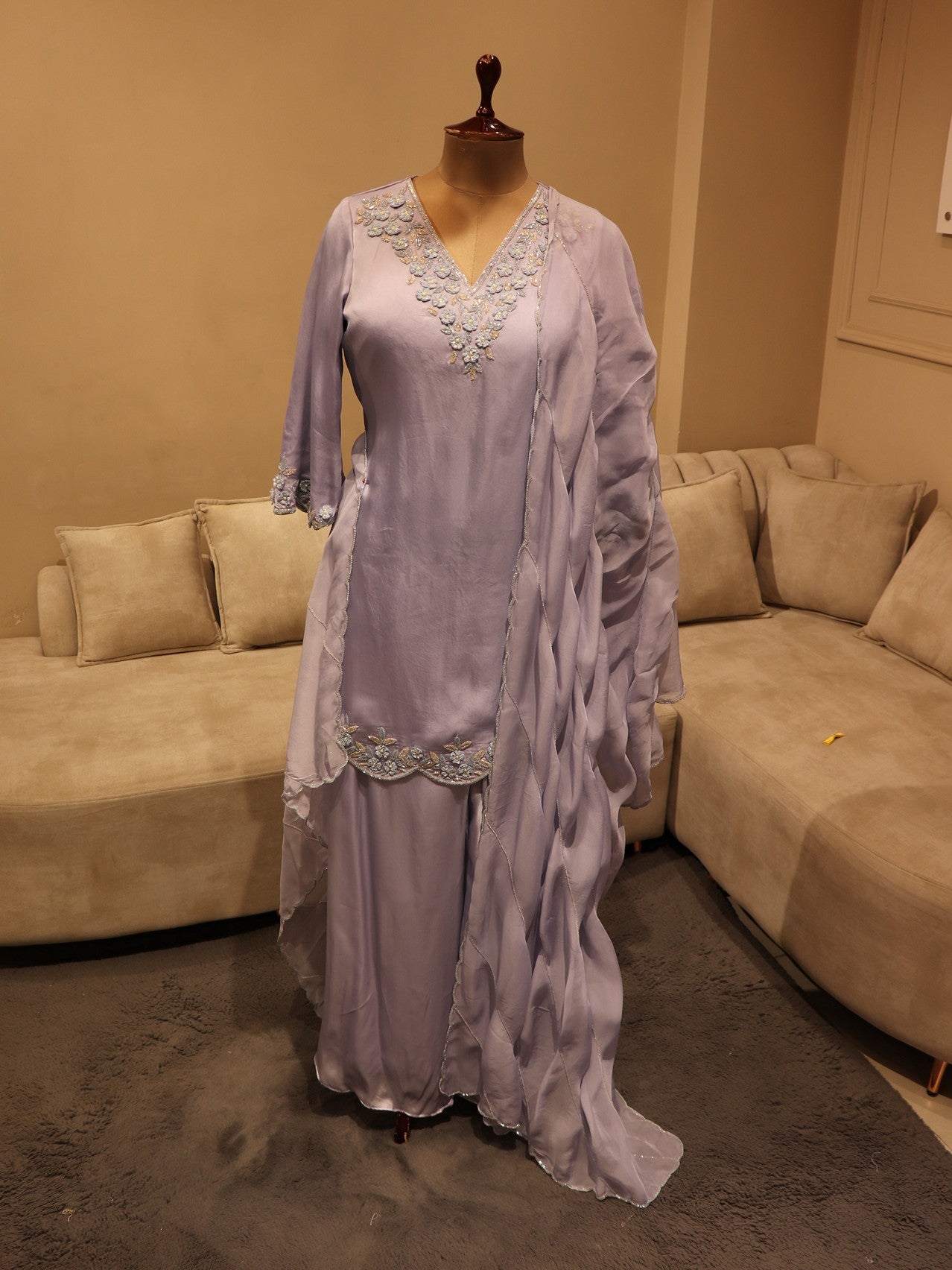 Ice blue kurta sharara set