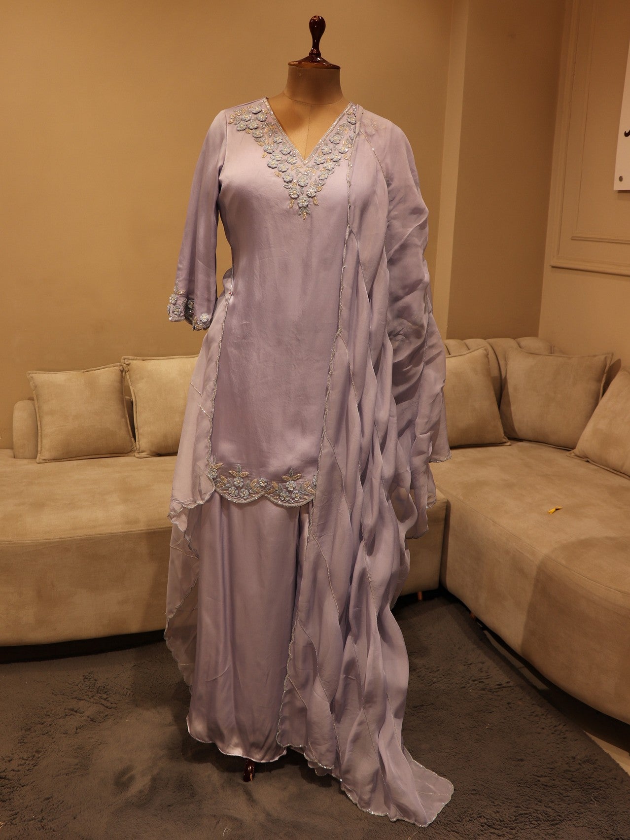 Ice blue kurta sharara set