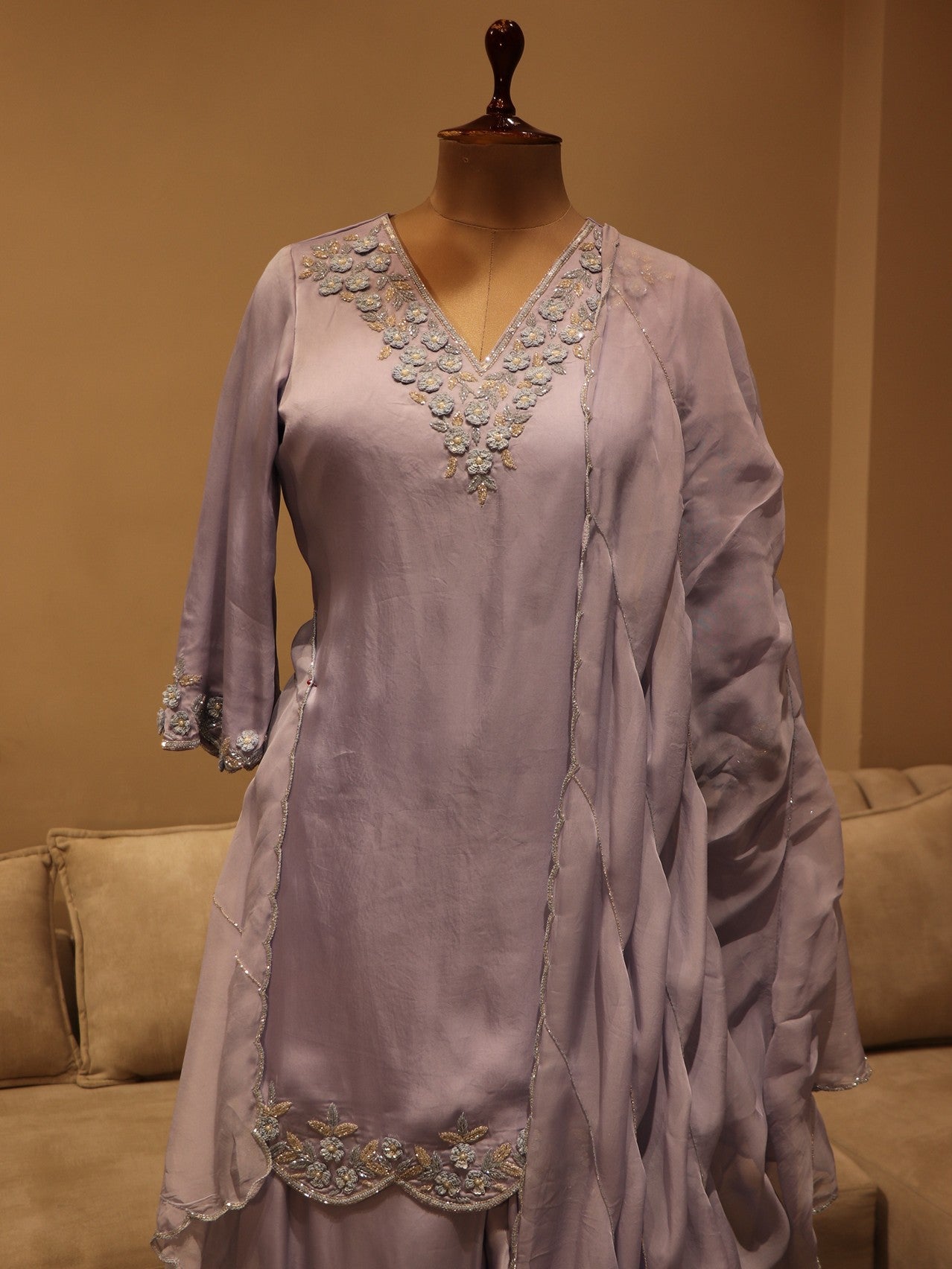 Ice blue kurta sharara set