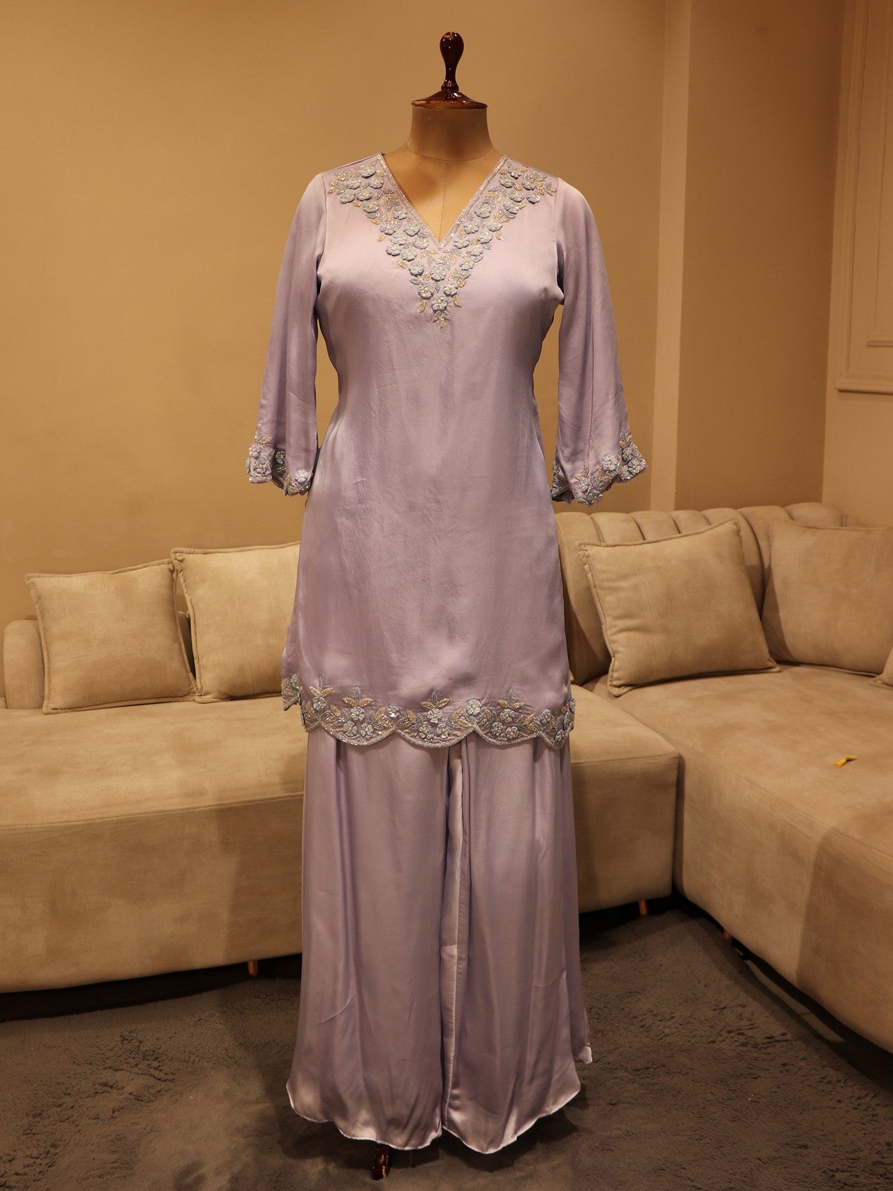 Ice blue kurta sharara set
