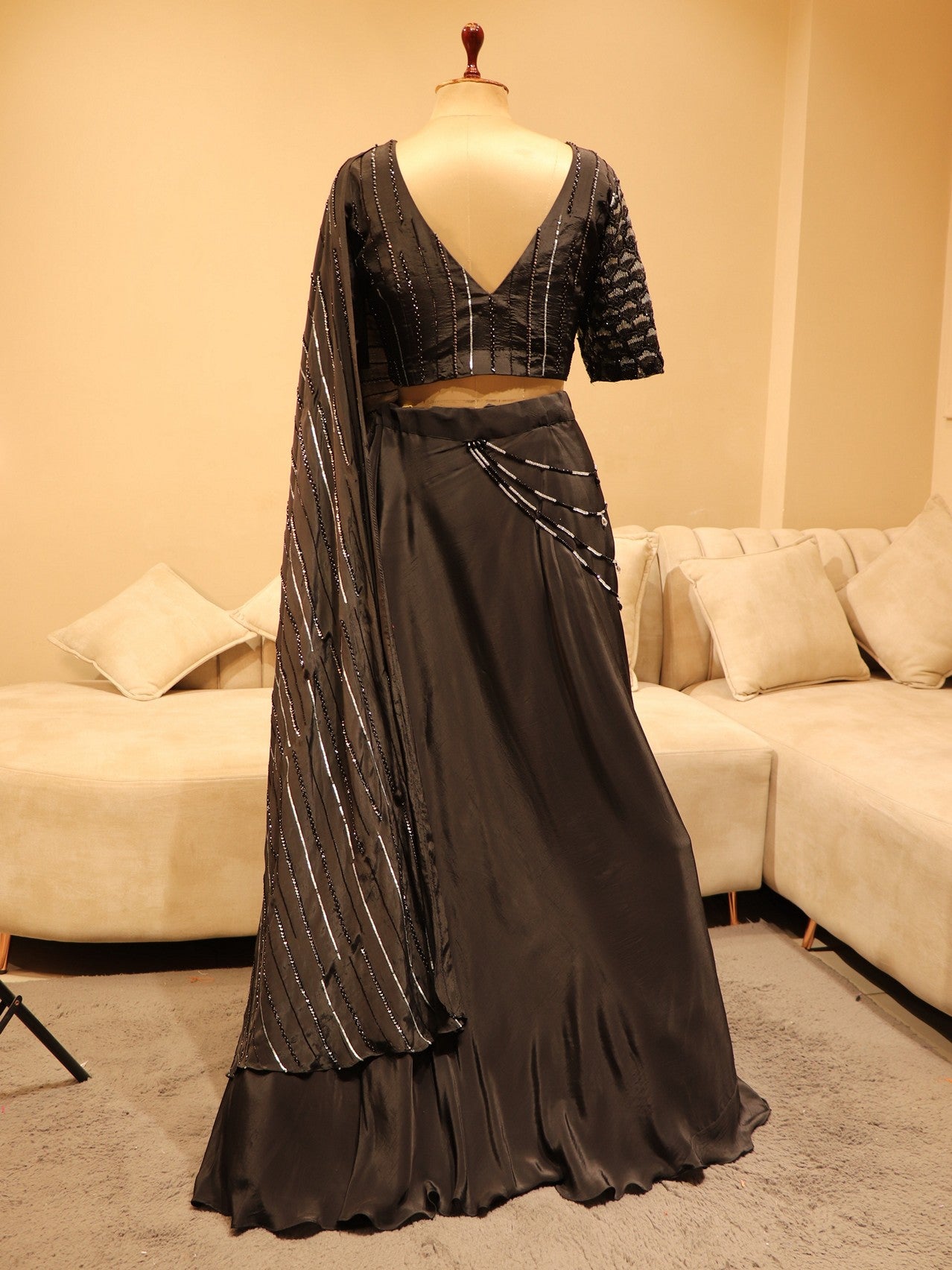 Black 3d flowers lehenga