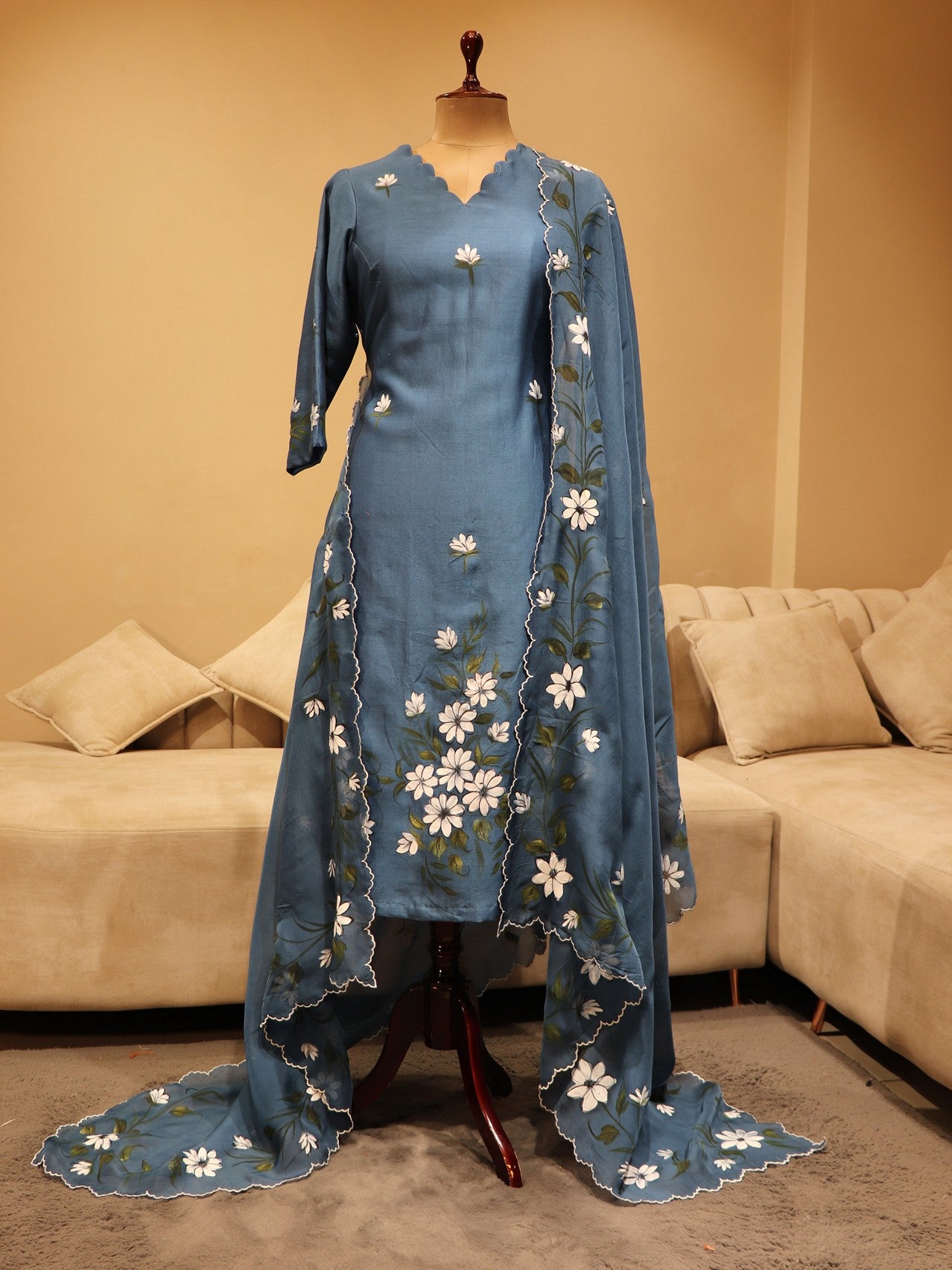 Royal blue hand painted kurta pants