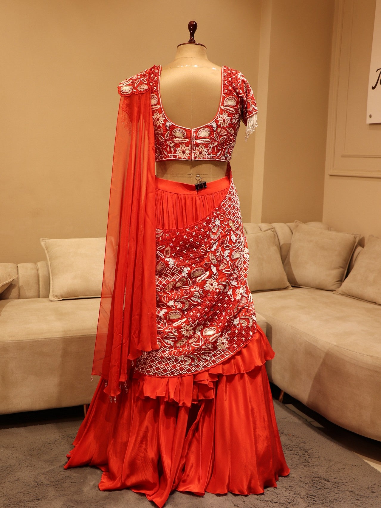 Hot red lehenga with drape dupatta