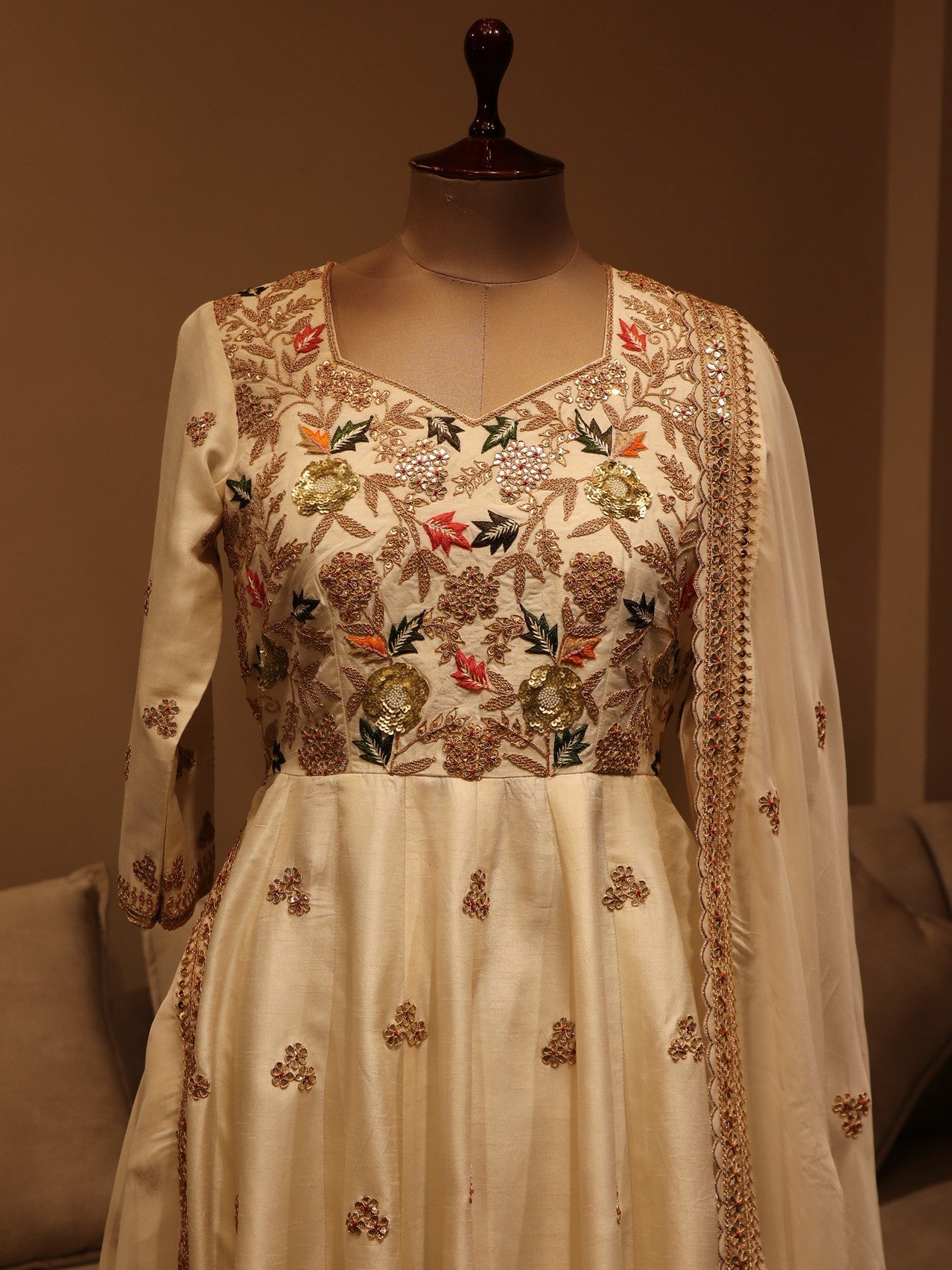Off white anarkali with dupatta