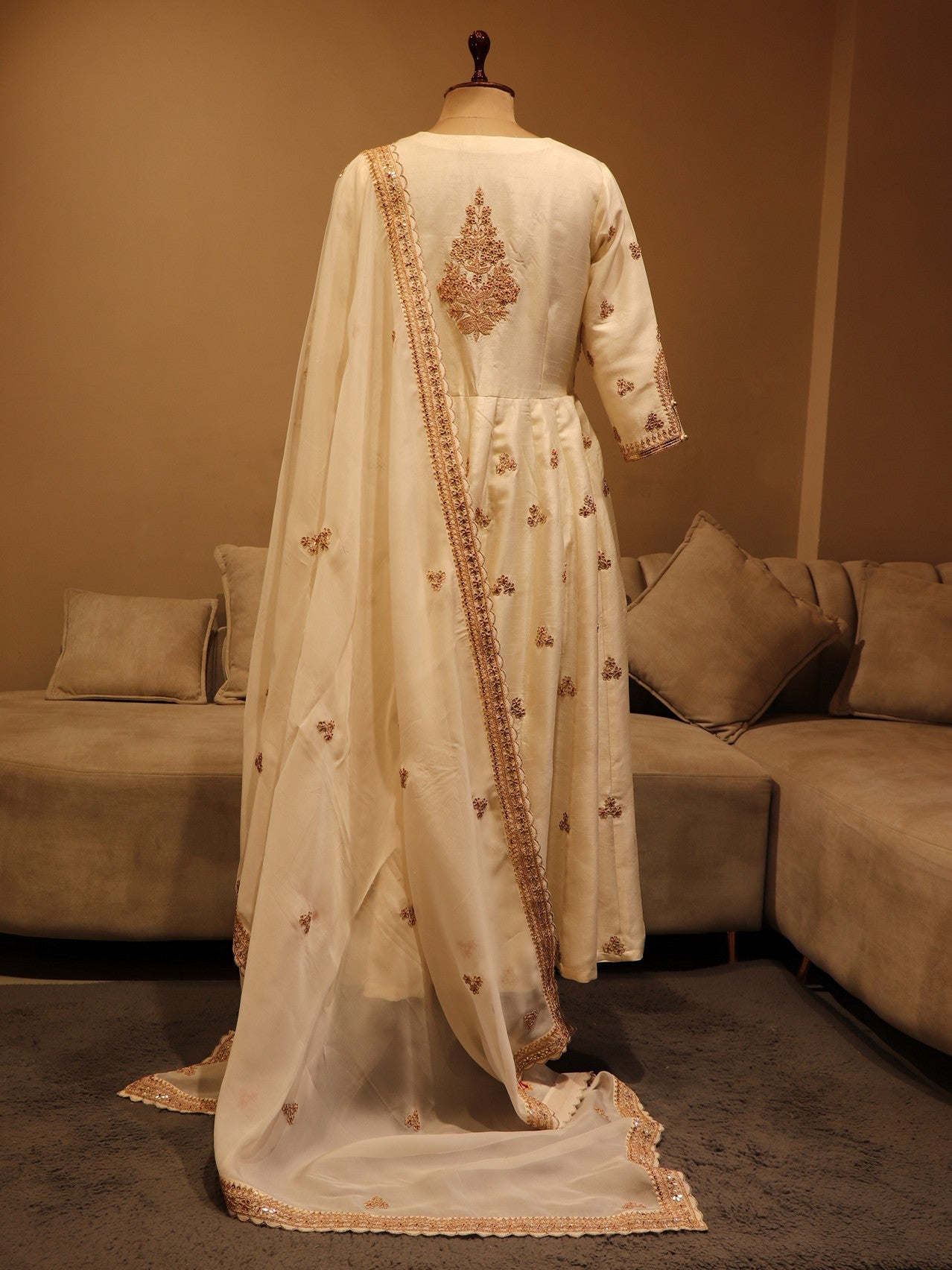 Off white anarkali with dupatta