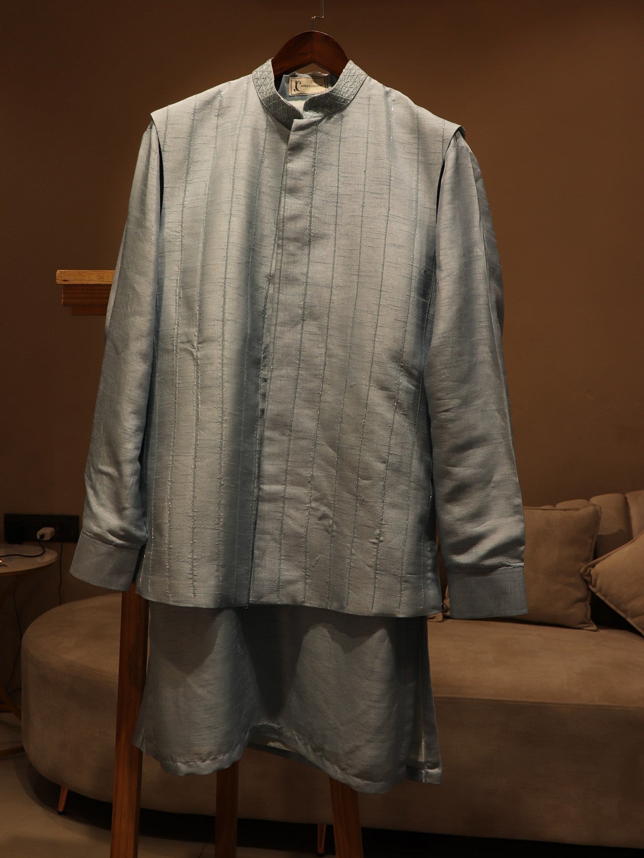 Powder blue mens indo western