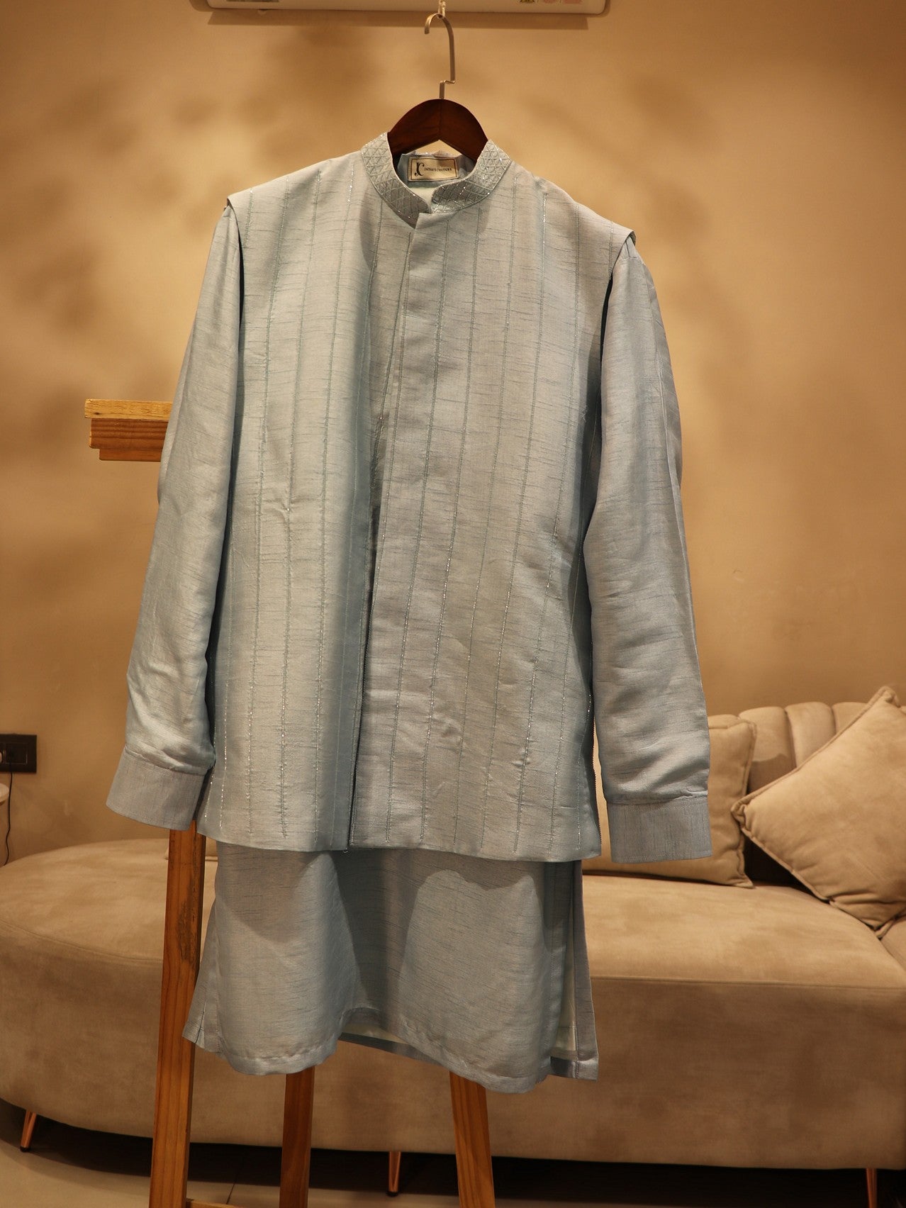 Powder blue mens indo western