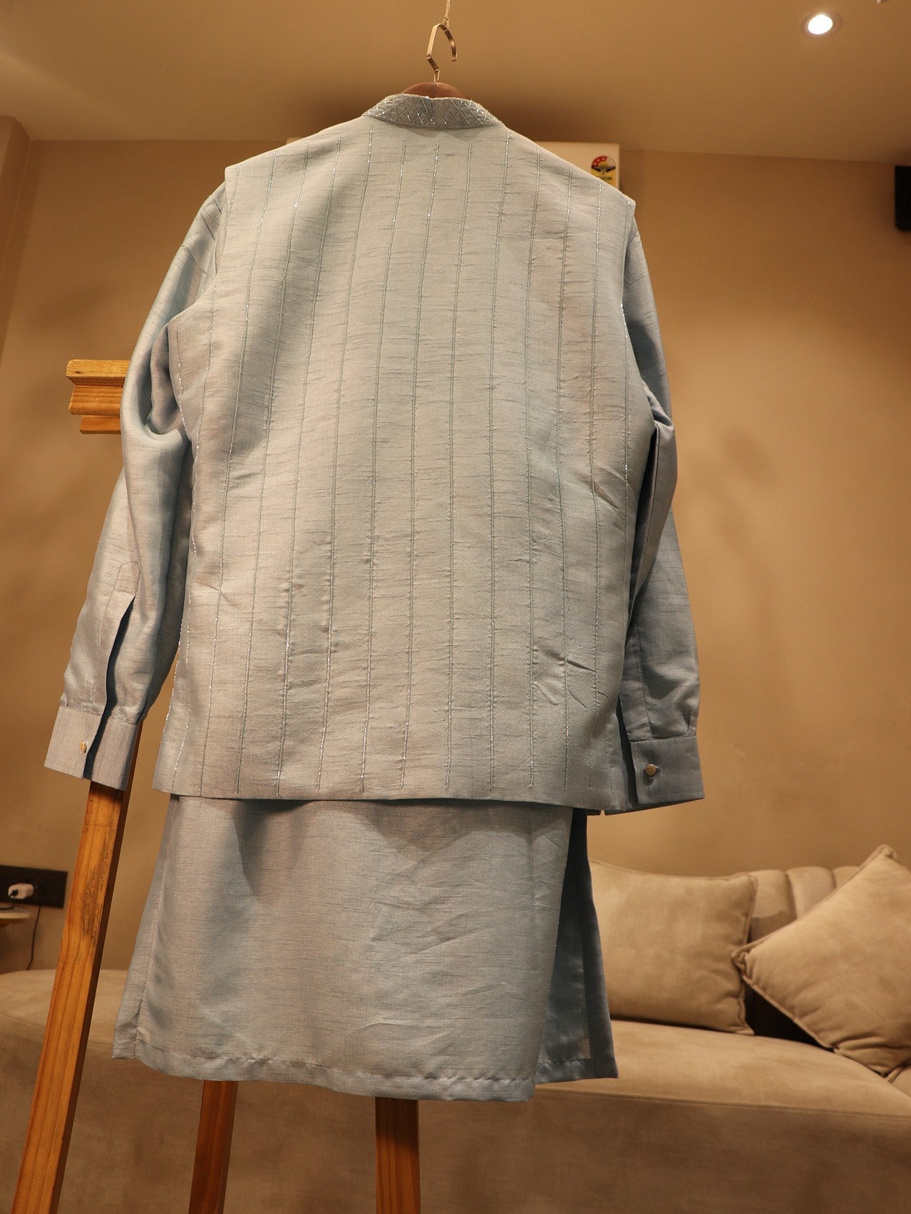 Powder blue mens indo western