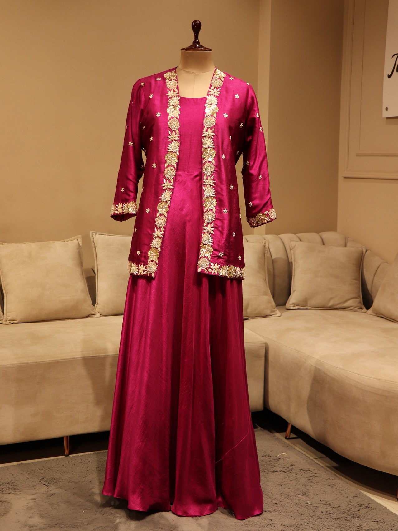 pink dress with shrug Silk Mauve Pink Floor Length Suit With Shrug