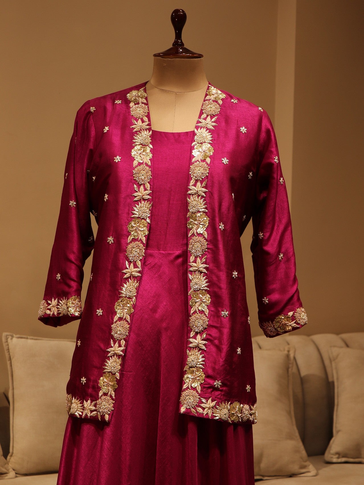 Hot pink rani gown with shrug