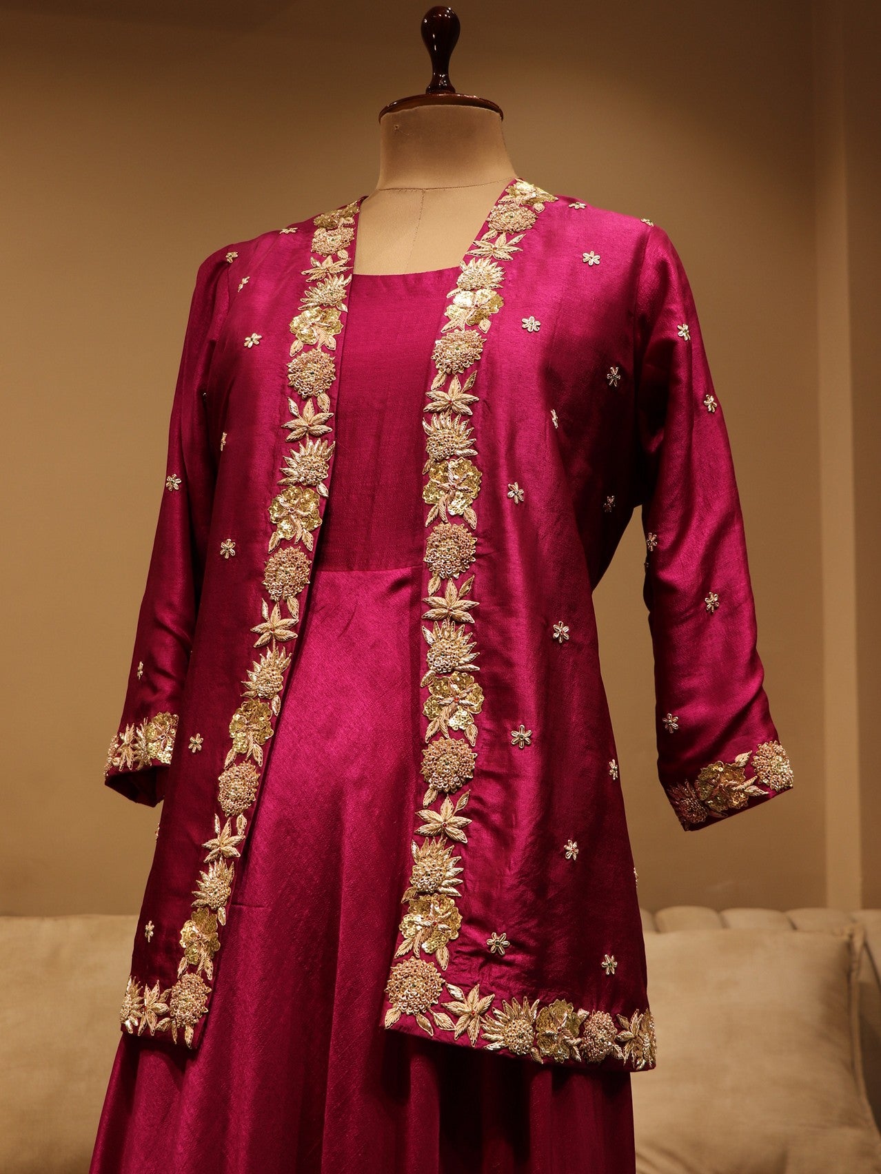Hot pink rani gown with shrug