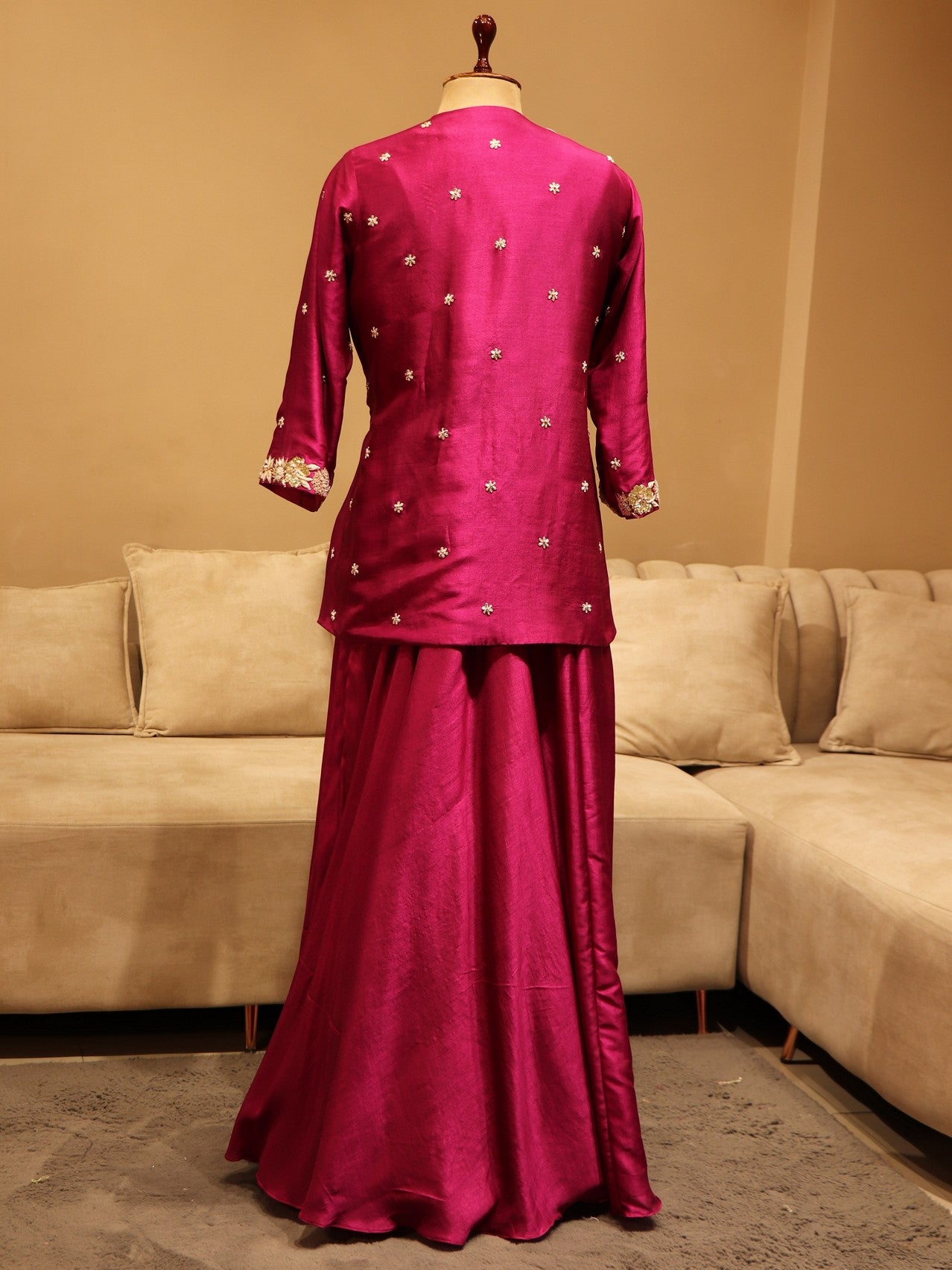 Hot pink rani gown with shrug