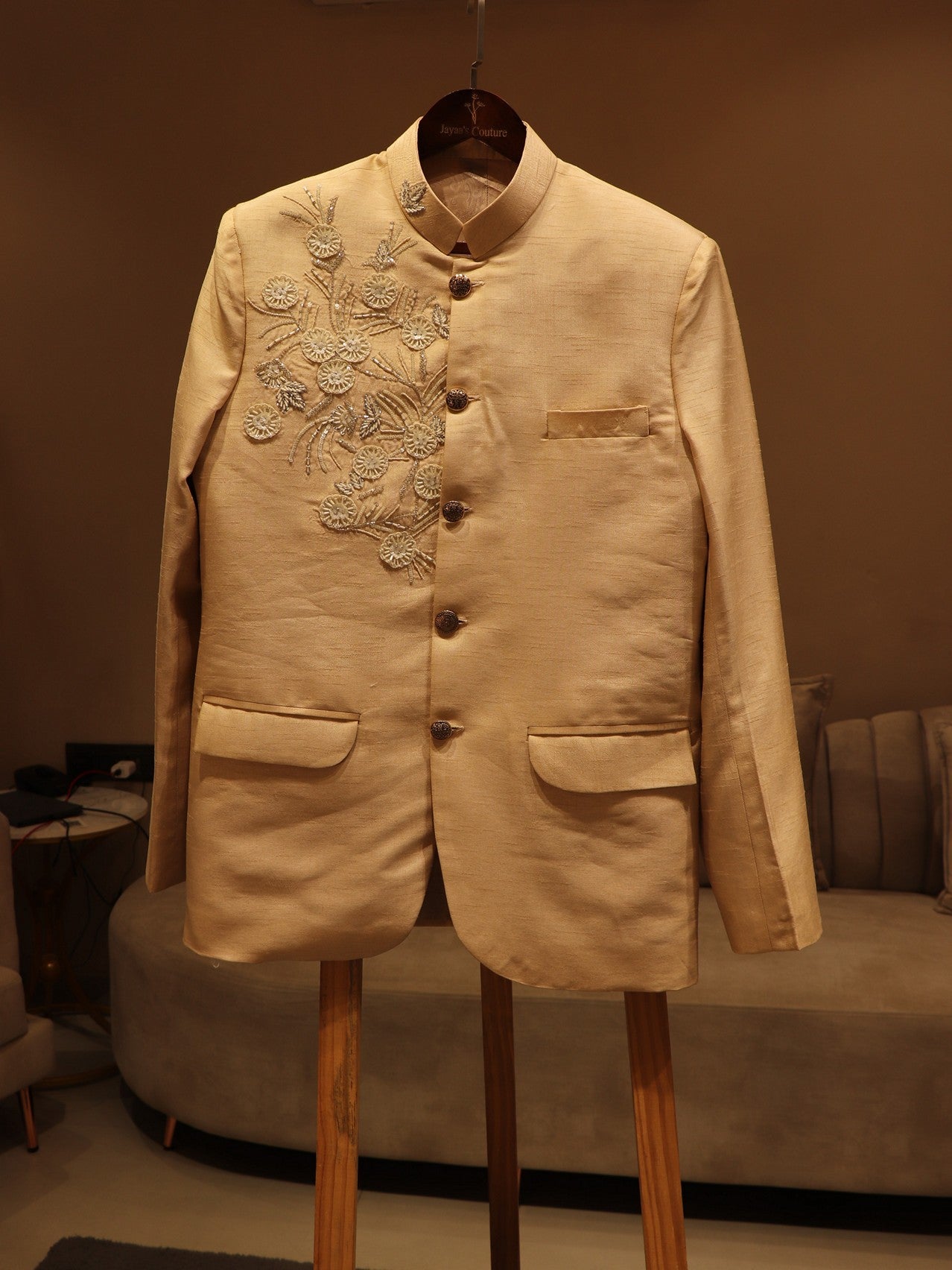 Pearl white mens jodhpuri with pants