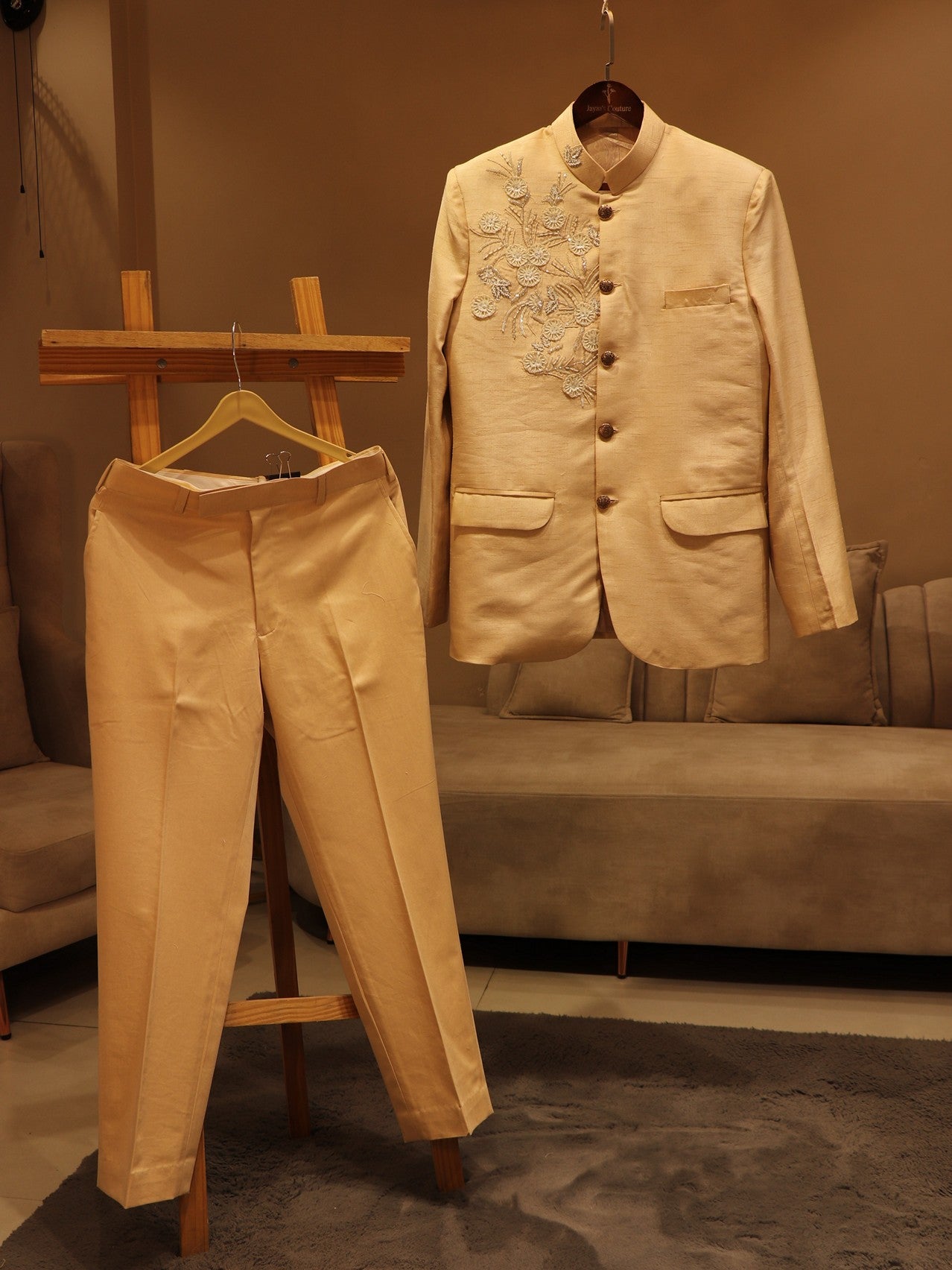 Pearl white mens jodhpuri with pants
