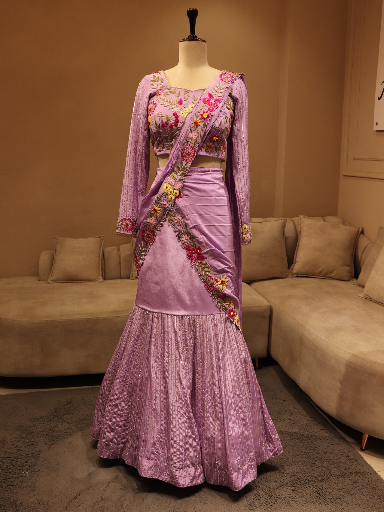 Lavander fish cut lehenga set