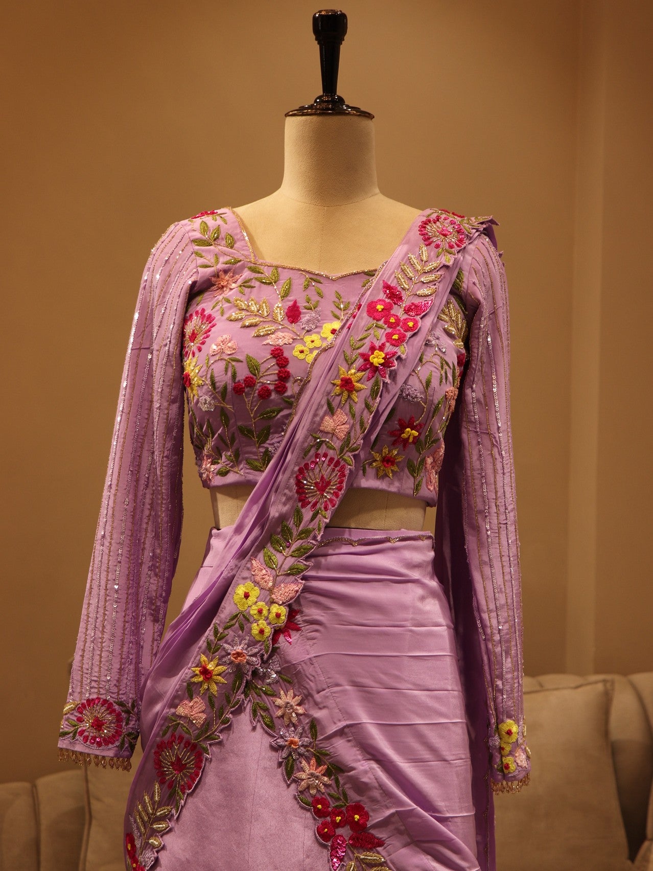 Lavander fish cut lehenga set