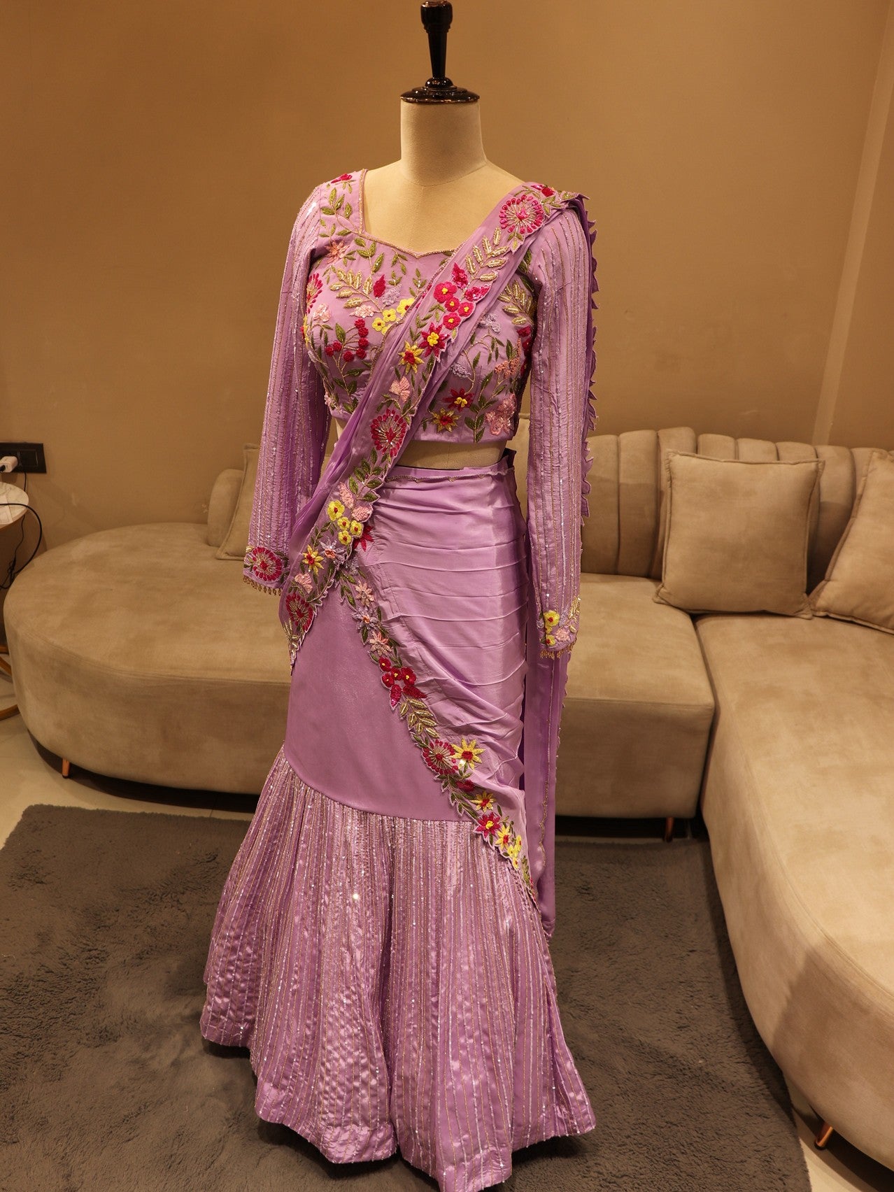 Lavander fish cut lehenga set