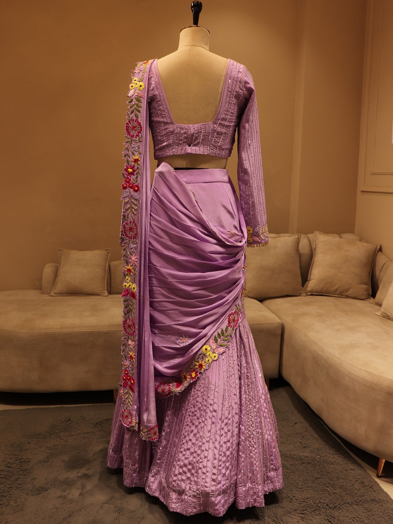 Lavander fish cut lehenga set