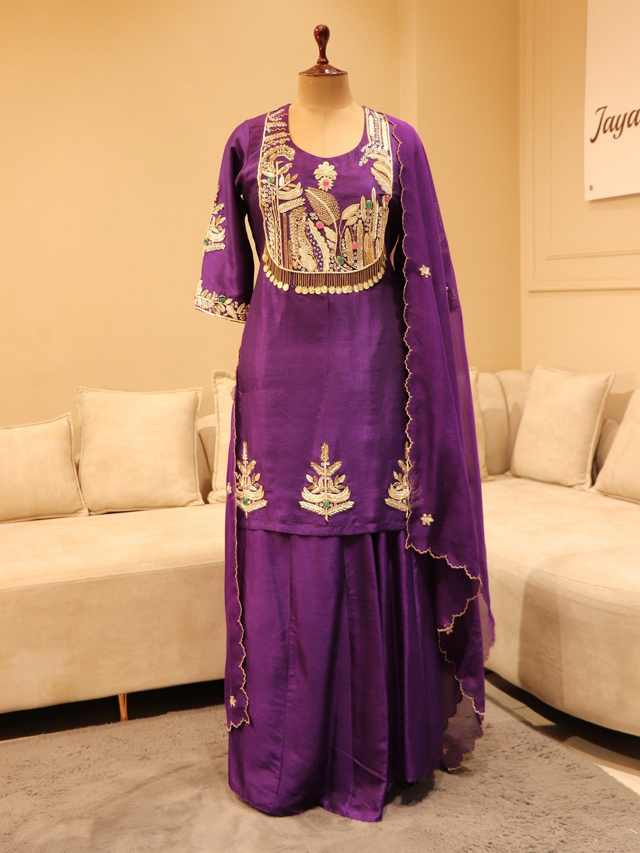 Dark purple kurta sharara with dupatta