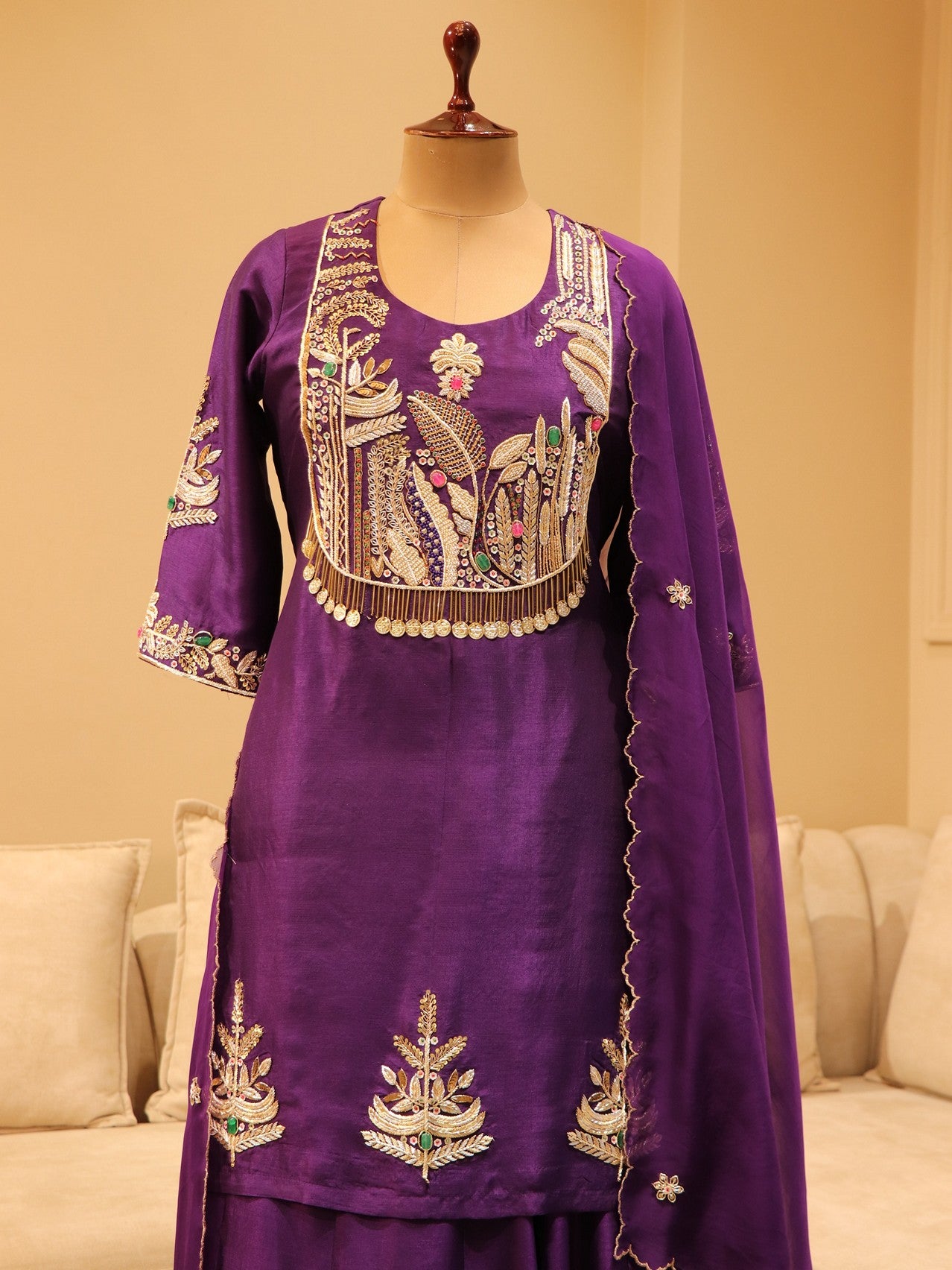 Dark purple kurta sharara with dupatta