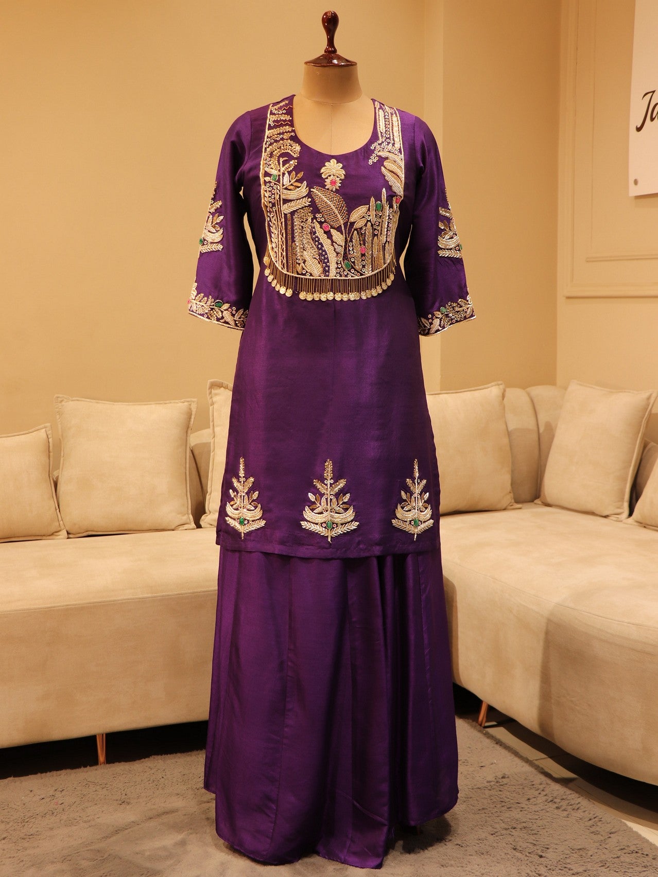 Dark purple kurta sharara with dupatta