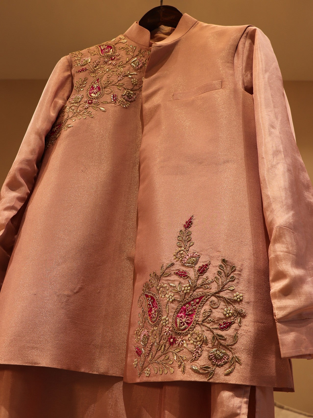 Peach rose gold mens kurta pants dupatta
