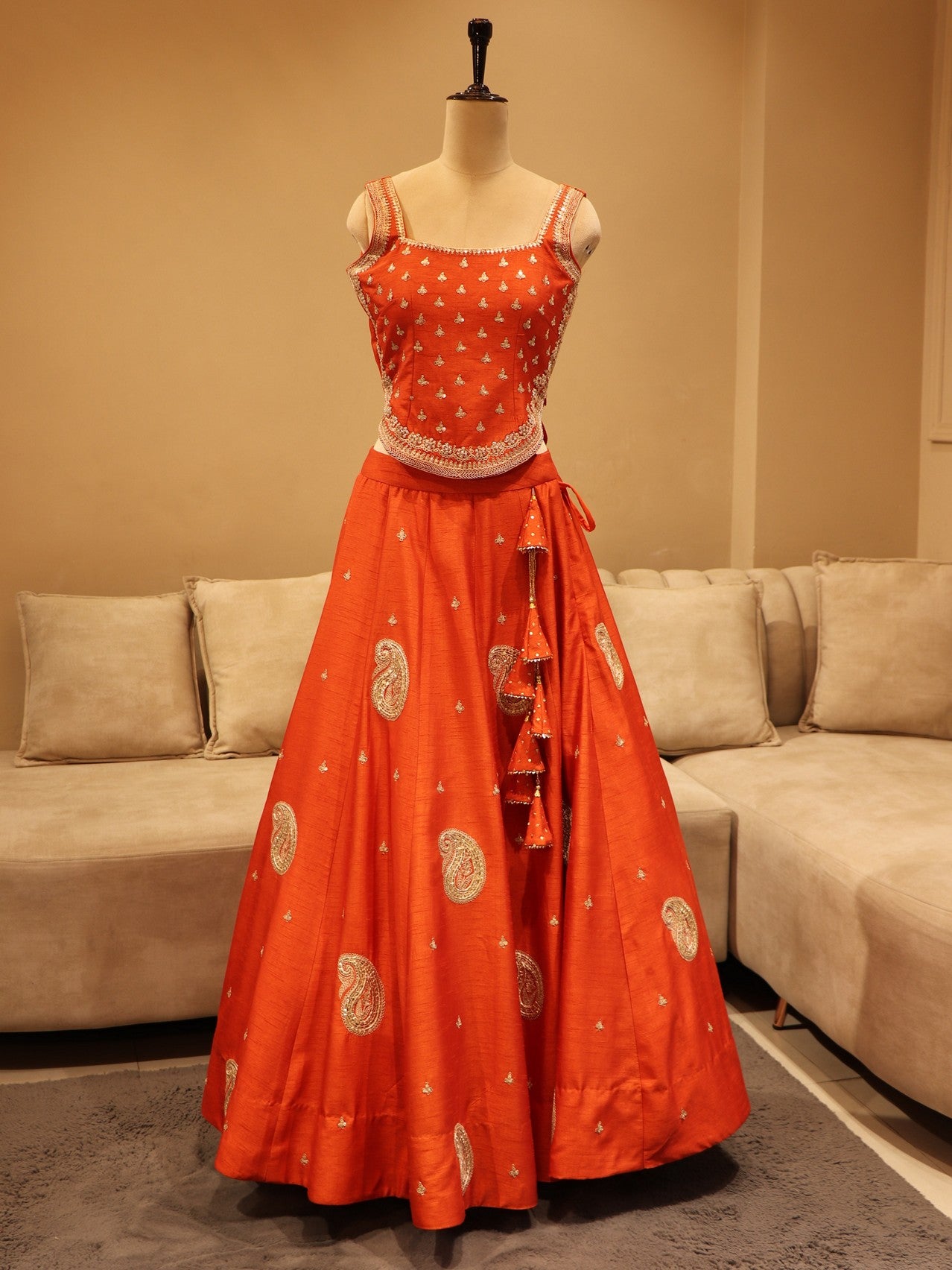 Rust orange top with skirt and dupatta