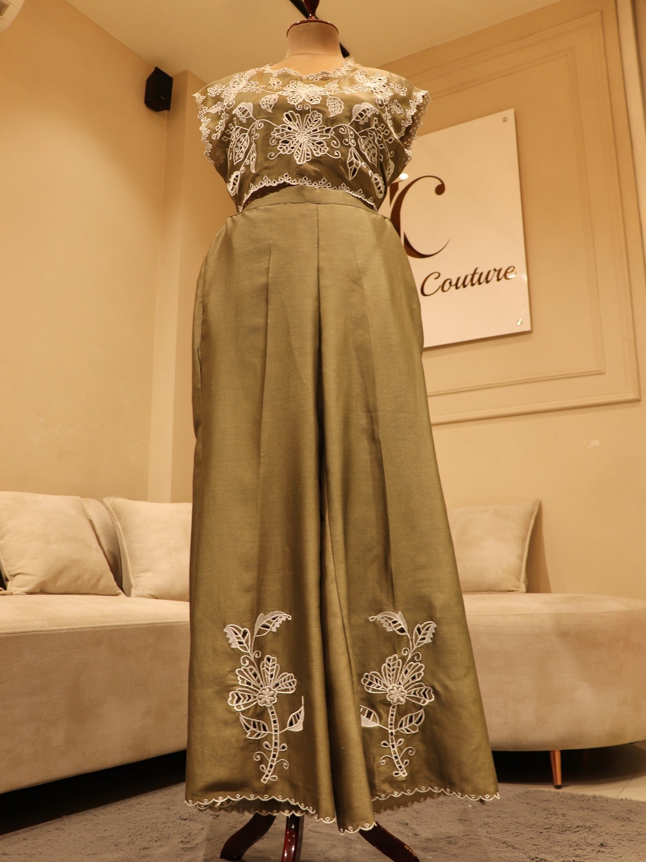 Mehendi green crop top with plazo