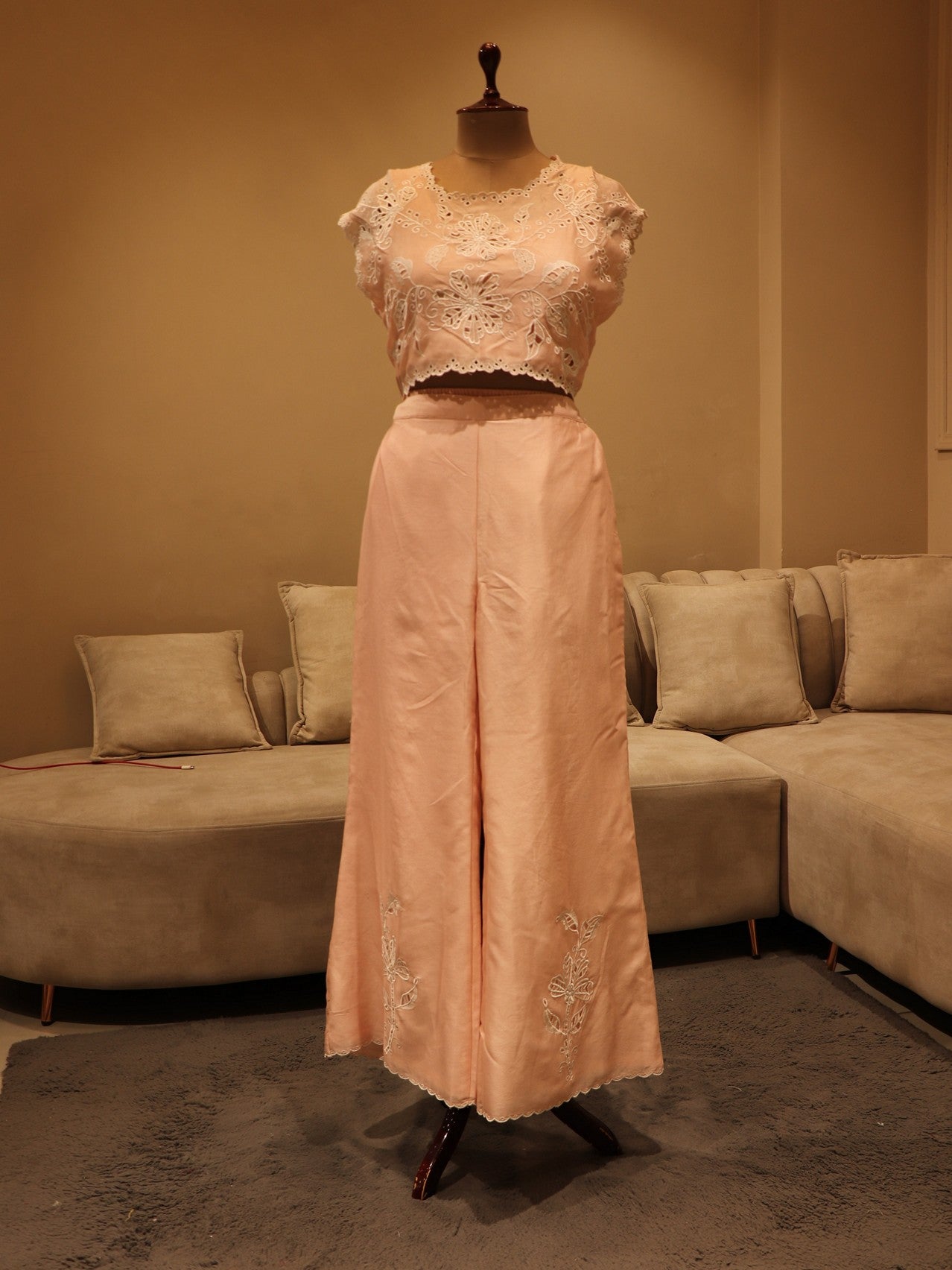 blush pink crop top with plazo