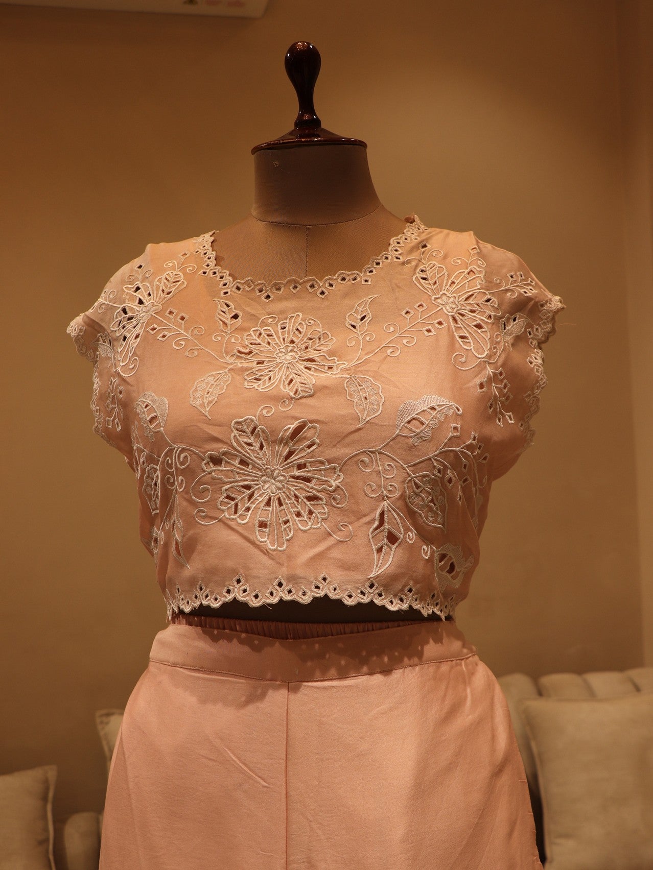 blush pink crop top with plazo