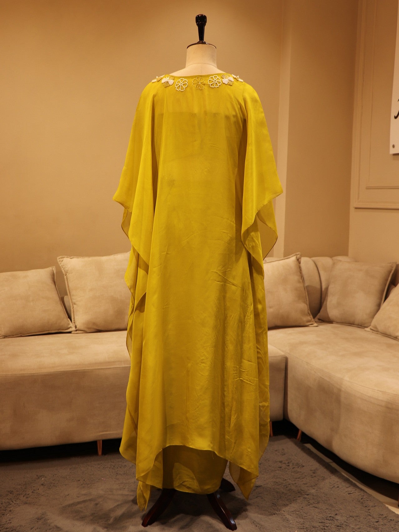 Mehendi green crop top cape with skirt