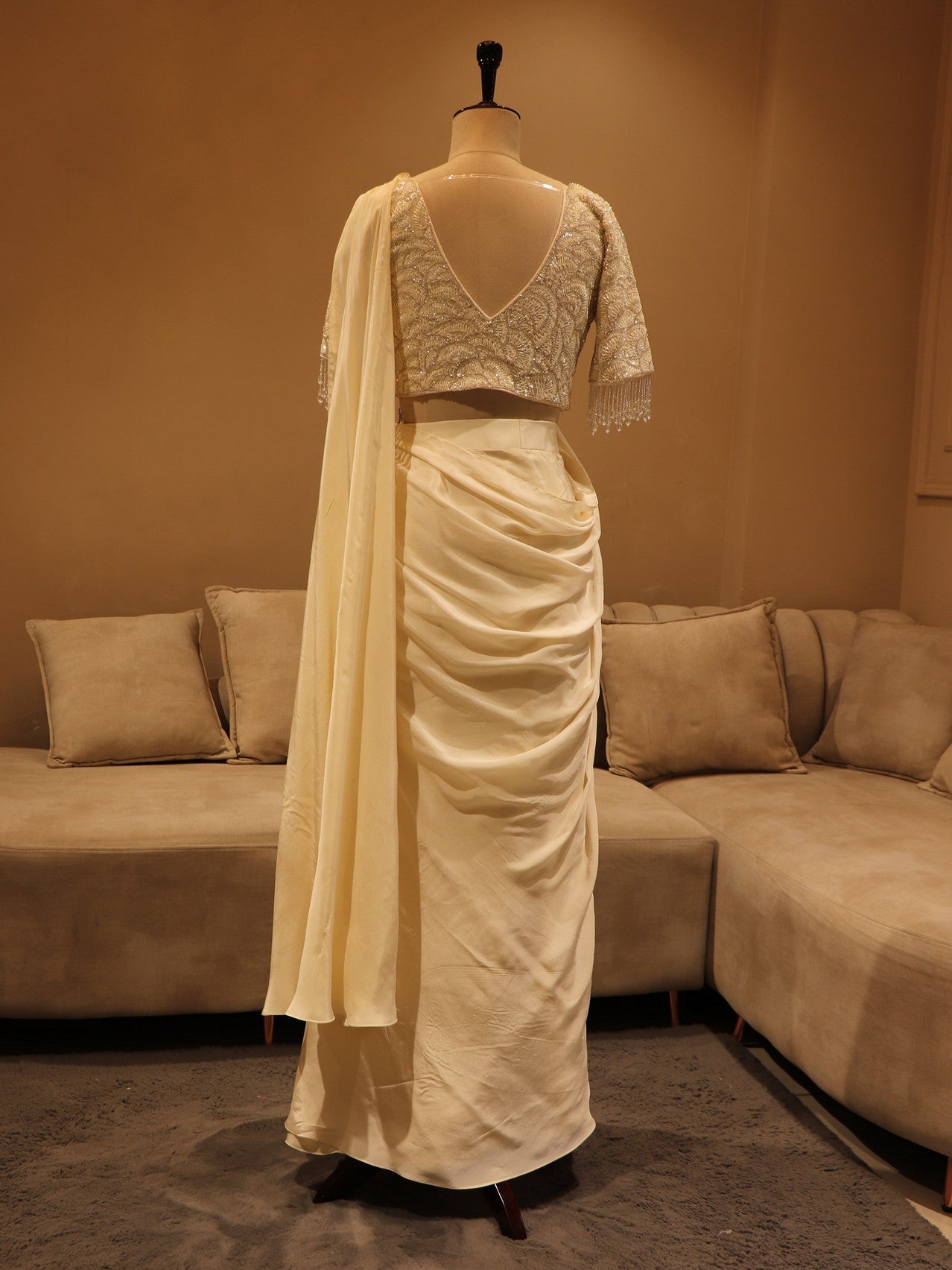 Pearl white drape saree