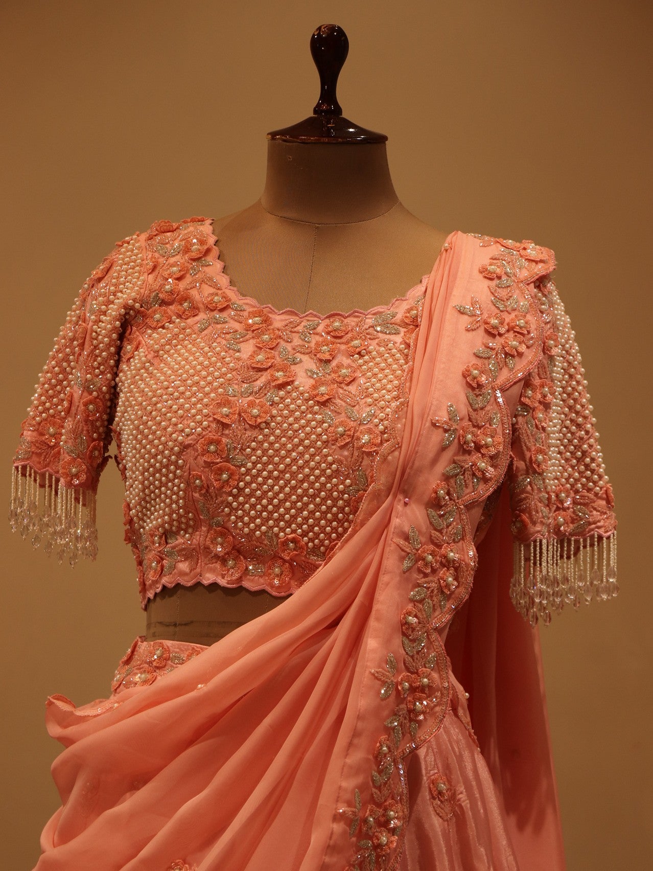 Peach pearl lehenga set