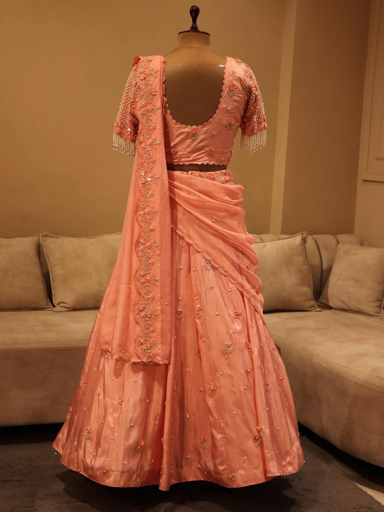 Peach pearl lehenga set