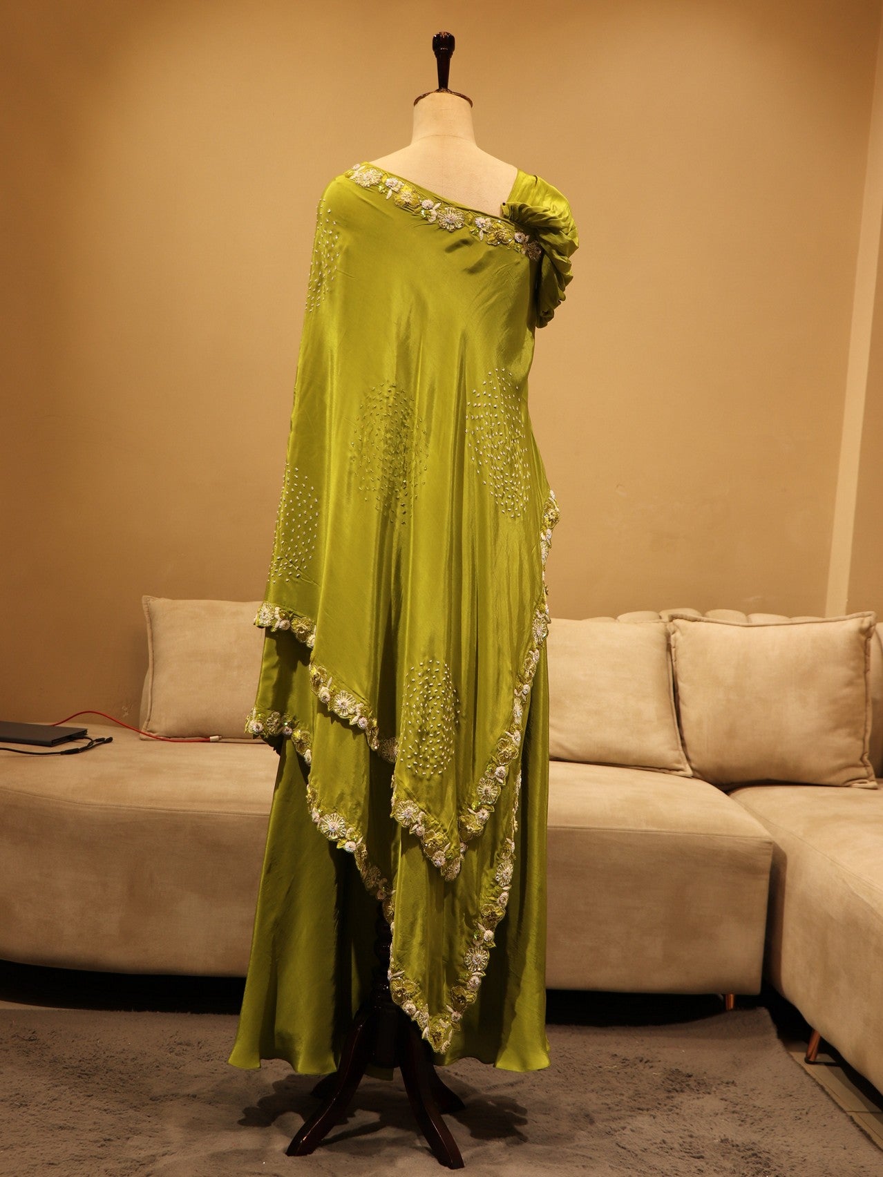 Green cape top with plazo